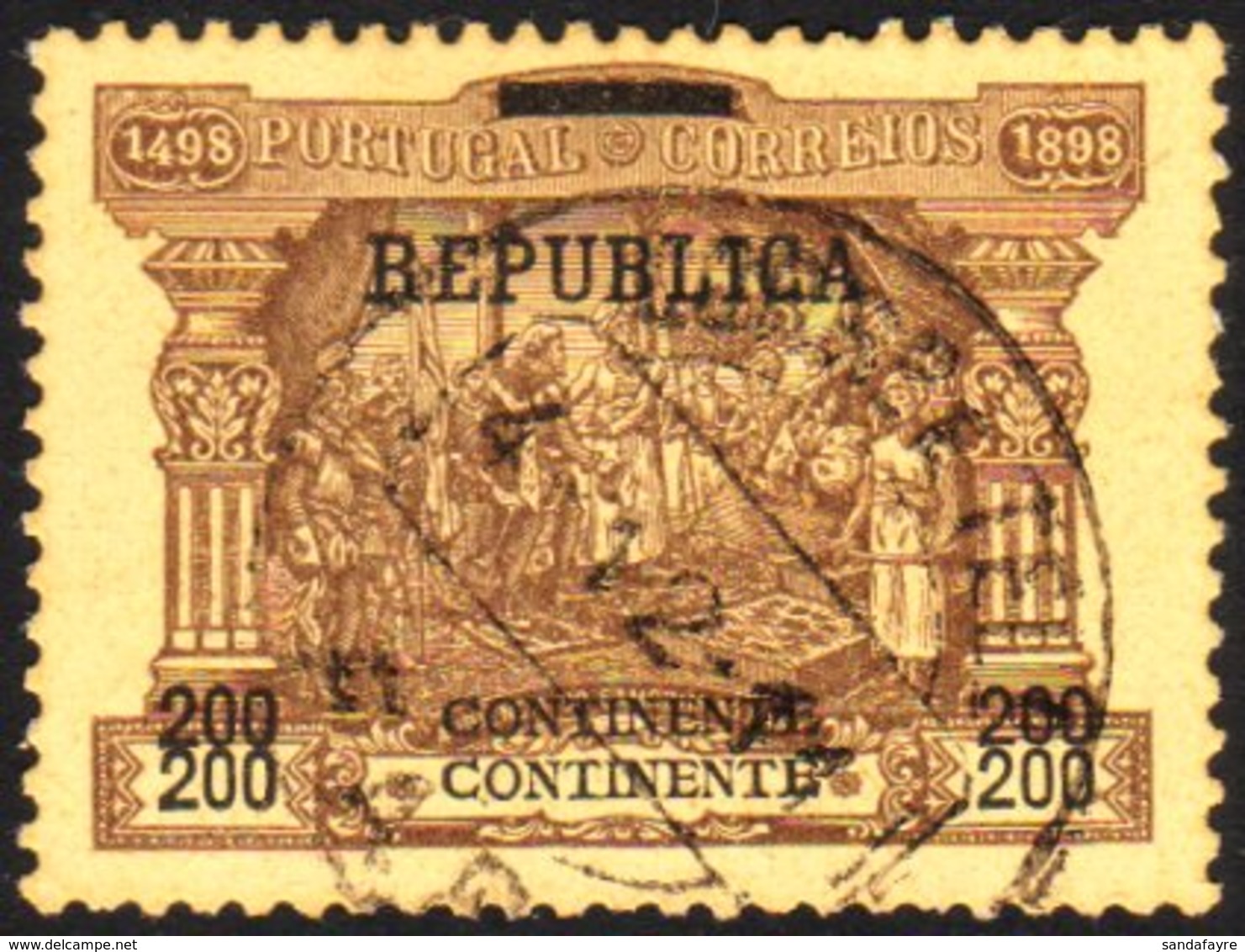 1911-12  "Republica" Overprint On Postage Due 200r Brown On Buff With "200" And "Continente" PRINTED DOUBLE Variety, As  - Andere & Zonder Classificatie