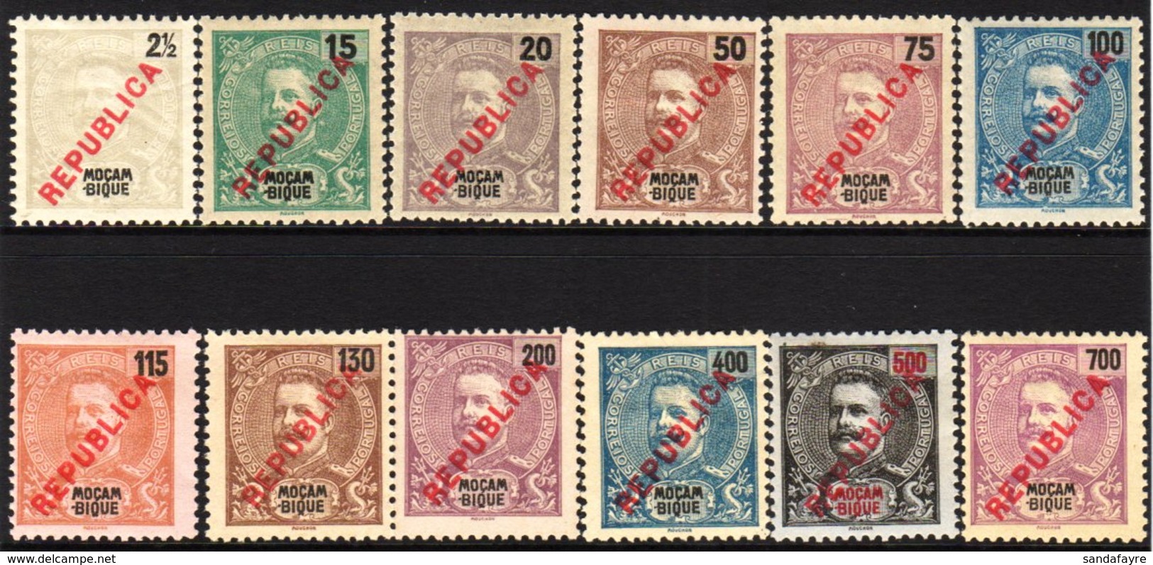 MOZAMBIQUE  1917 "Republica" Local Overprints In Red Complete Set, SG 234/245, Mint Or Unused Without Gum. (12 Stamps) F - Andere & Zonder Classificatie