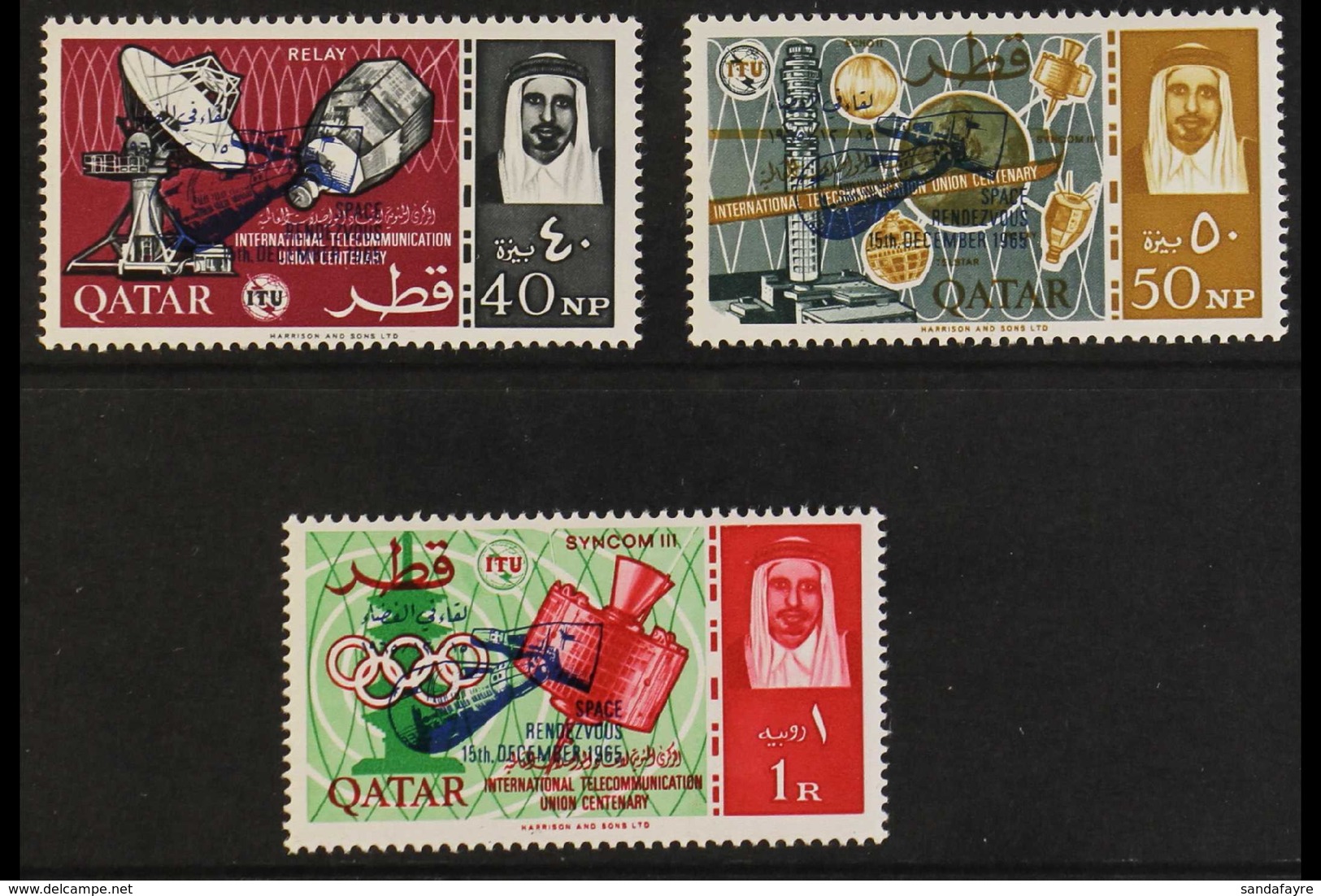 1966  Space Rendezvous OVERPRINTS IN BLUE Complete Set, Michel 99c/101c (see Note After SG 99), Never Hinged Mint, Fresh - Qatar
