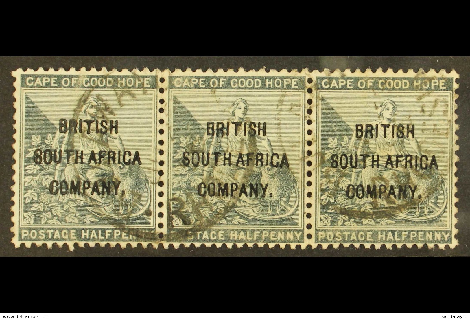 1896  ½d Grey- Black Overprinted, SG 58, Very Fine Used STRIP OF THREE. A Scarce Used Multiple. For More Images, Please  - Andere & Zonder Classificatie