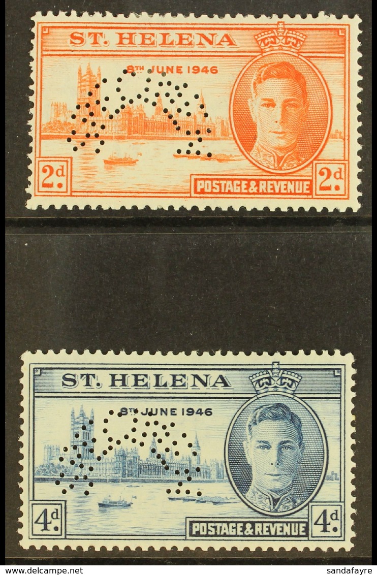 1946  Victory Set Complete, Perforated "Specimen", SG 141s/142s, Very Fine Mint. (2 Stamps) For More Images, Please Visi - Sainte-Hélène