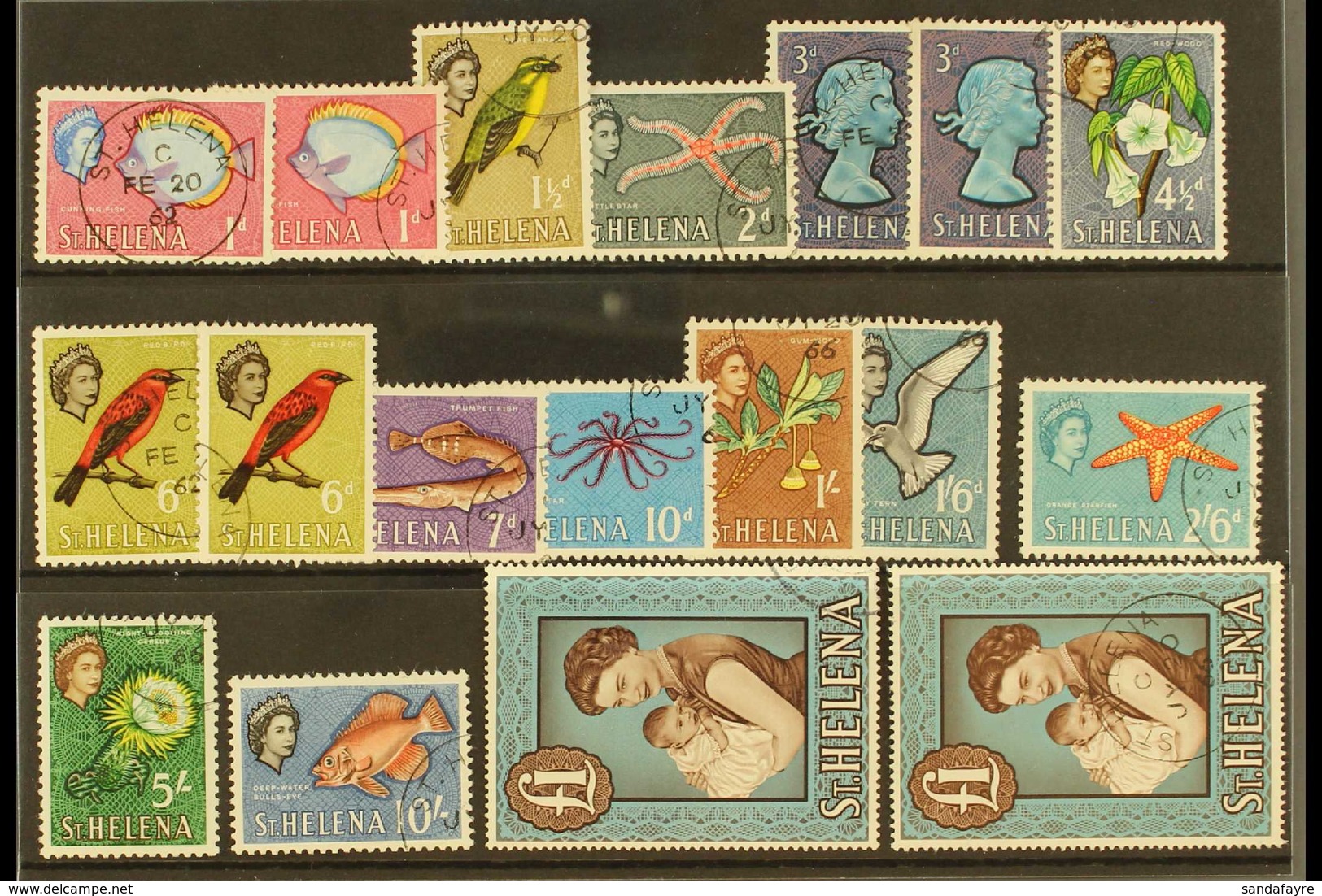 1961-65  Pictorial Definitive Set With Most Addition Chalky Paper Variants, SG 176/89, Fine Used (18 Stamps) For More Im - Saint Helena Island