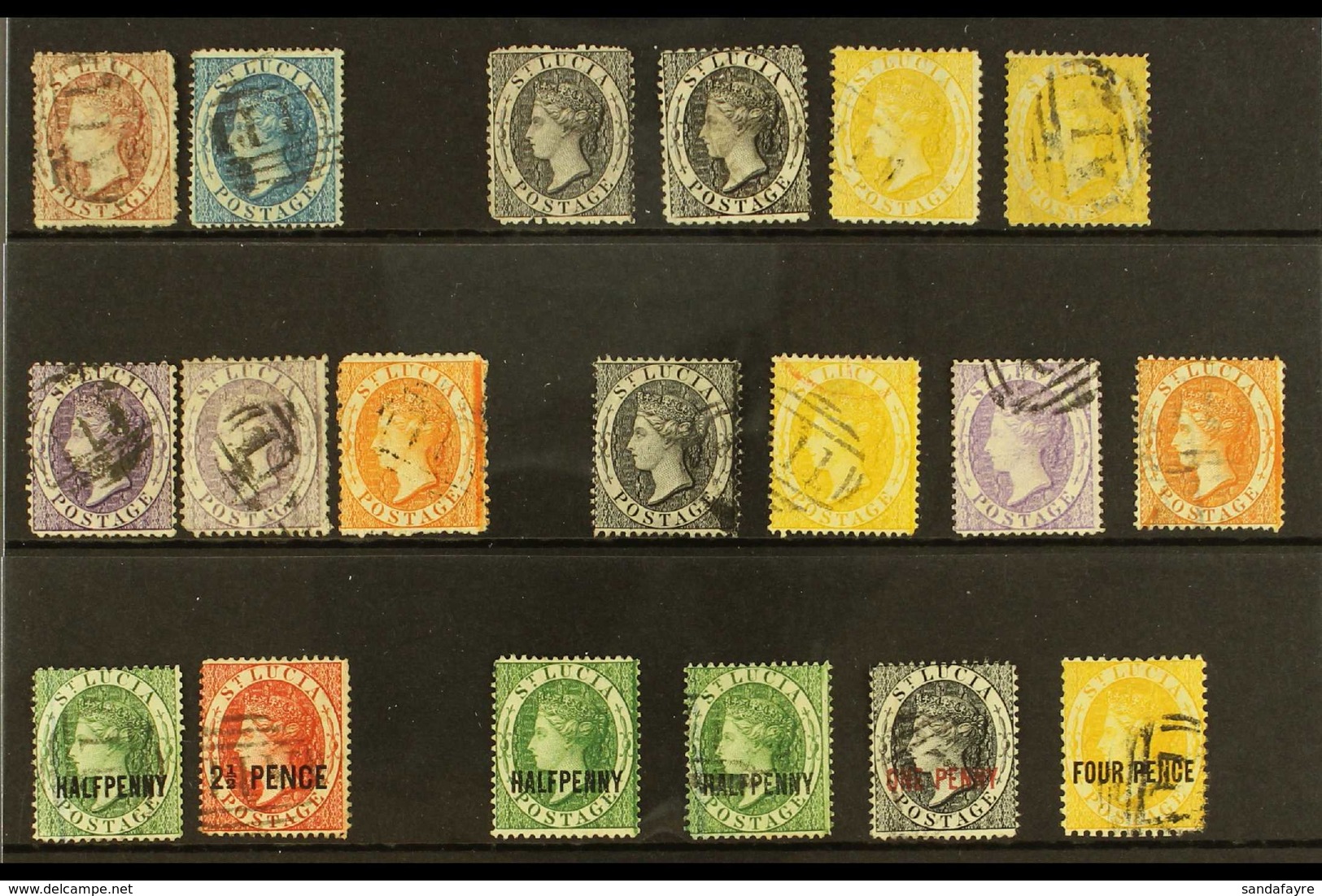 1860-84 VICTORIA USED SELECTION  Presented On A Stock Card. Includes 1860 Star Wmk 1d & 4d, 1864-76 P12½ Set With Shades - St.Lucia (...-1978)