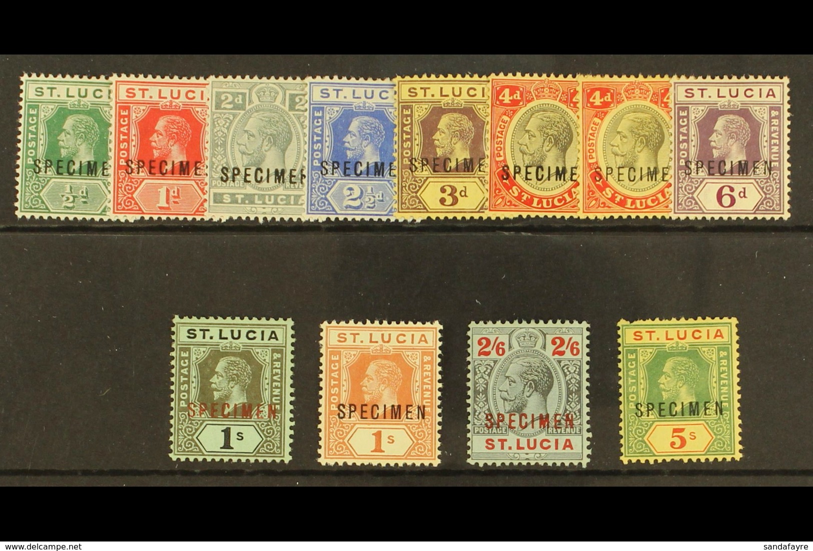 1912  Geo V Die I Set Complete Ovptd "Specimen", SG 78s/88s + 83as (4d On White Paper), 5s Pulled Perf, Fresh Mint Part  - St.Lucia (...-1978)