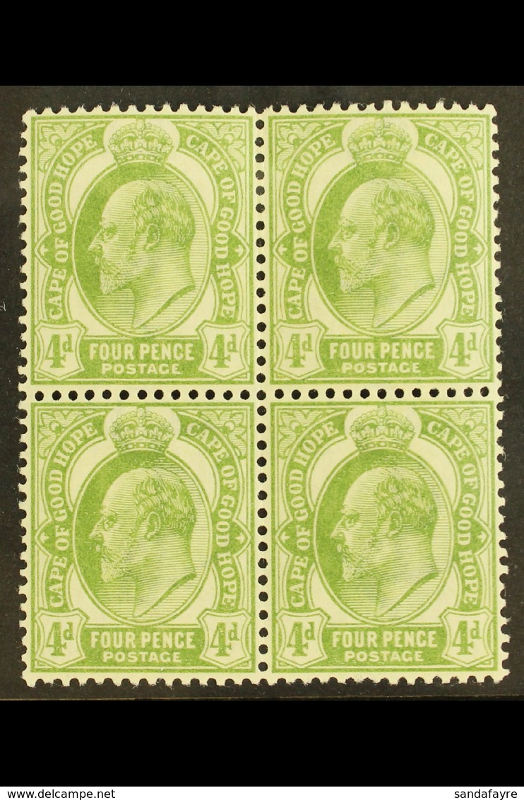 CAPE OF GOOD HOPE  1902-04 4d Olive Green, SG 75, Never Hinged Mint Block Of Four, The Upper Pair With Light Bend For Mo - Zonder Classificatie