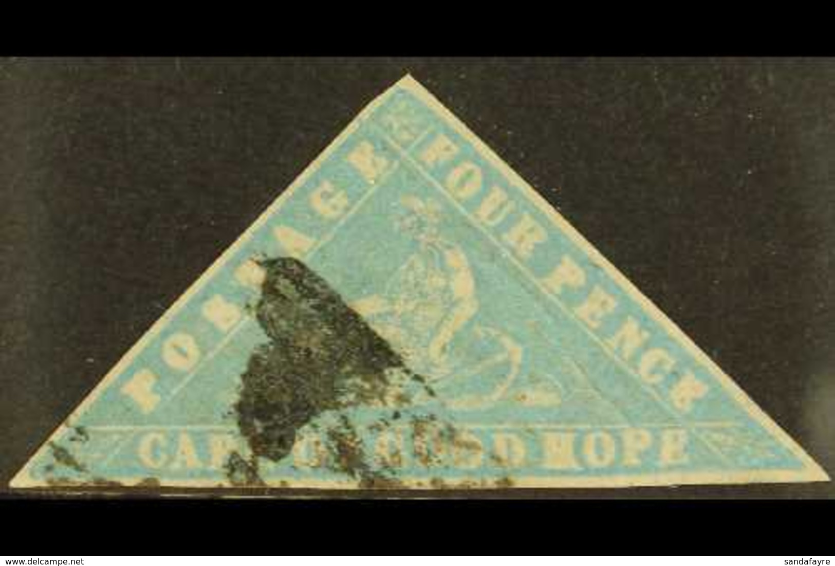 CAPE OF GOOD HOPE.  1861 4d Pale Milky Blue 'wood-block' Triangular, SG 14, Used, Three Margins, Minor Pre-print Wrinkle - Sin Clasificación