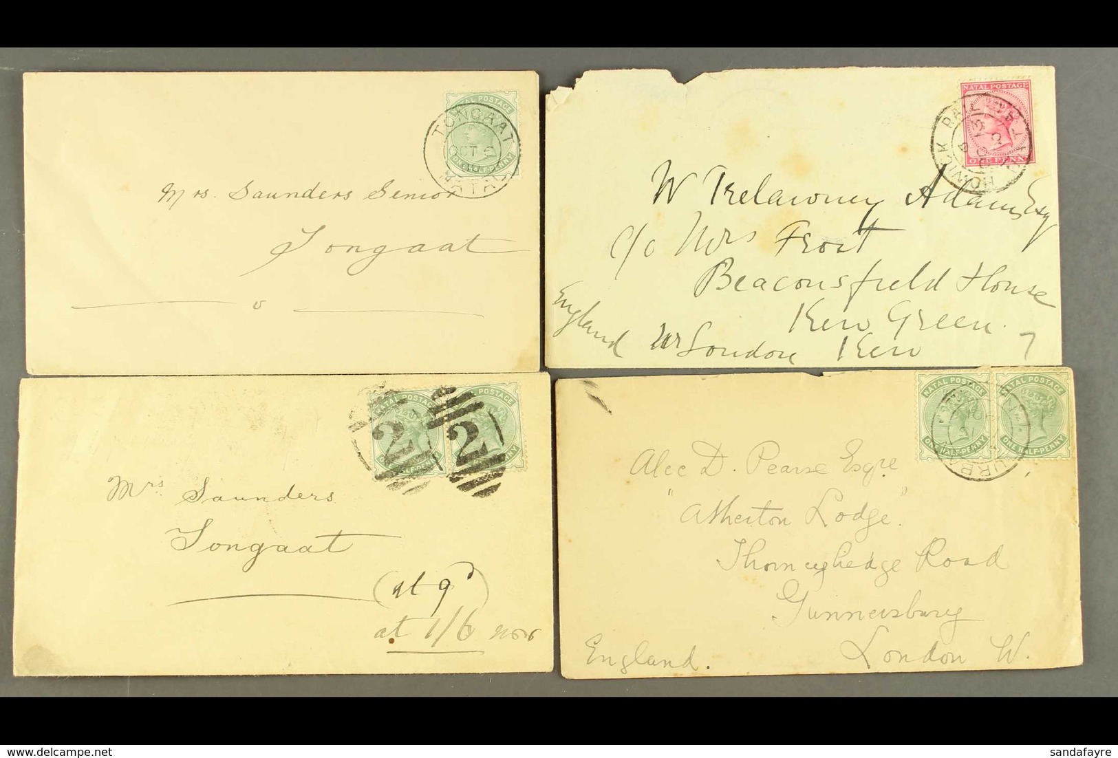 NATAL  1898-1901 Group Of Four Covers, Bearing QV Stamps Cancelled At TONGAAT, HOWICK RAIL, Plus Durban And "2" Numerals - Sin Clasificación