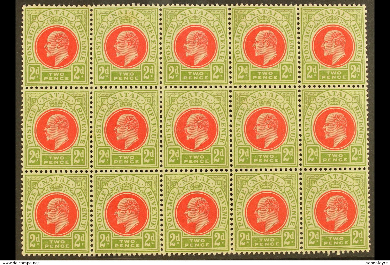 NATAL  1902-03 2d Red & Olive Green, SG 130, BLOCK Of 15 (5 X 3), Never Hinged Mint (15 Stamps) For More Images, Please  - Zonder Classificatie