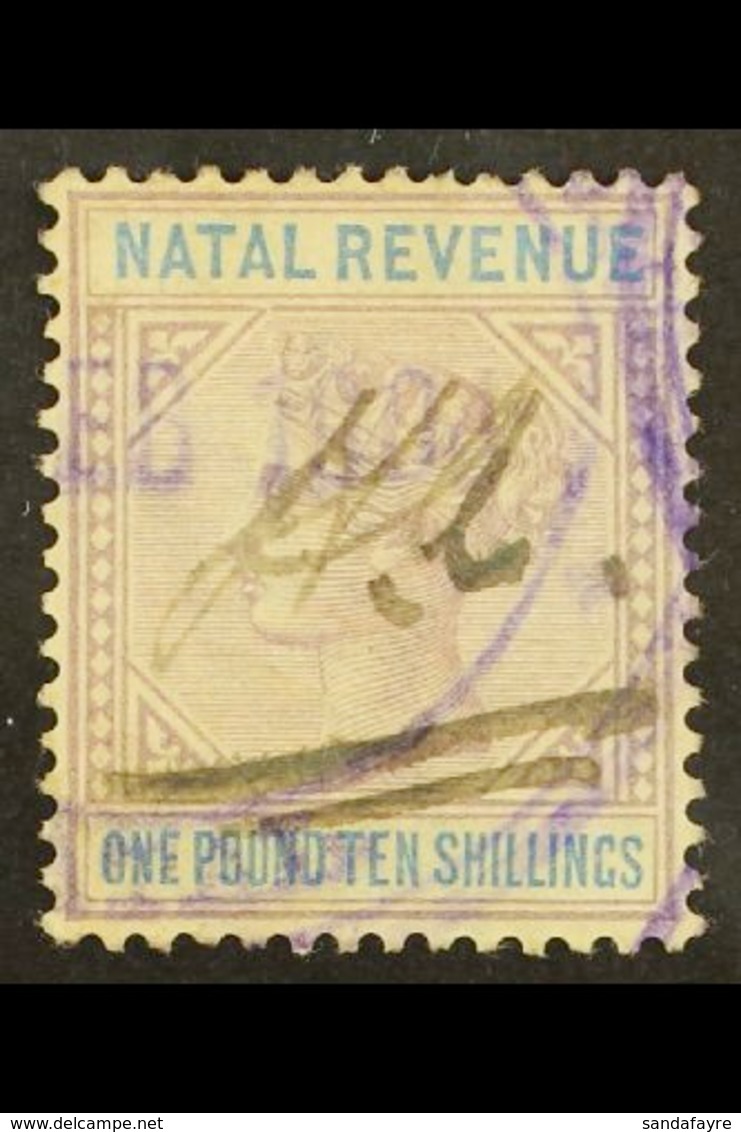 NATAL  REVENUE 1885 £1.10s Lilac And Blue Die I (Barefoot 95), With Top Left Triangle Detached Variety, Used. Scarce! Fo - Zonder Classificatie