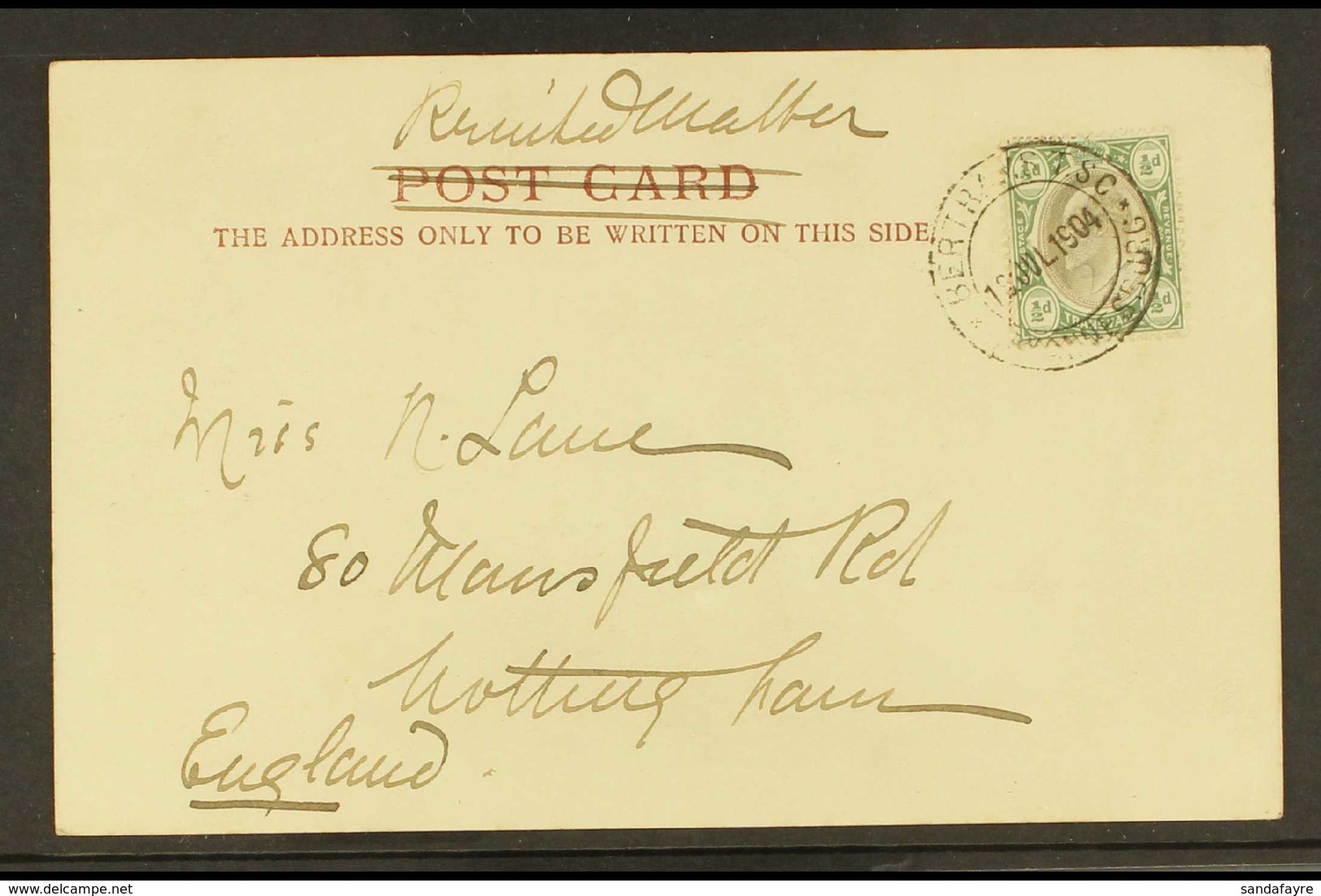 TRANSVAAL  1904 (19 Jul) Picture Postcard Addressed To England, Bearing ½d KEVII Tied By The Scarce "BERTRAMS T.S.C. JOH - Sin Clasificación