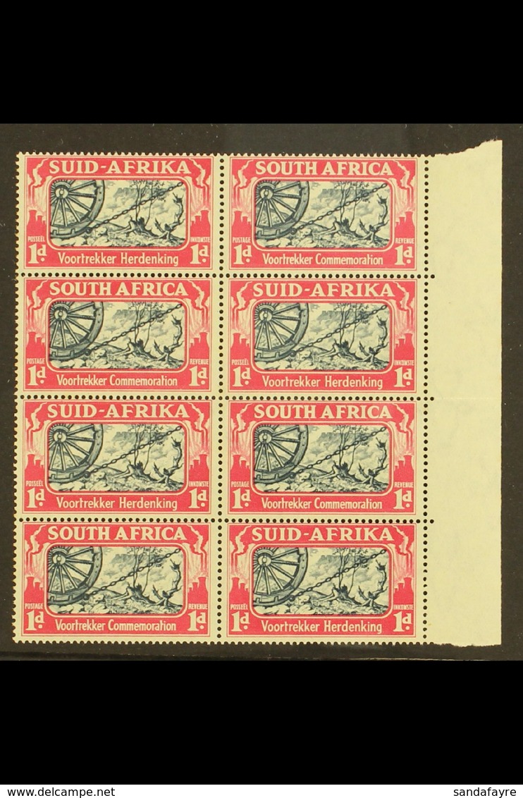 1938  1d Voortrekker Commemoration, Block Of 8 With THREE BOLTS IN WHEEL RIM Variety, SG 80a, Never Hinged Mint. For Mor - Zonder Classificatie