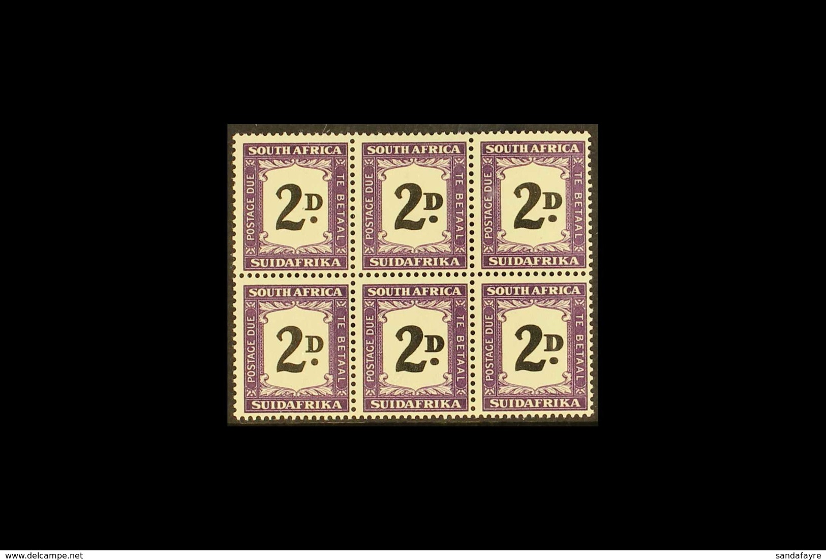 1948-49 POSTAGE DUE  2d Black And Violet, Block Of Six, Showing Thick (double) "D" In Four Positions (R15 5-6, R16 5-6), - Zonder Classificatie