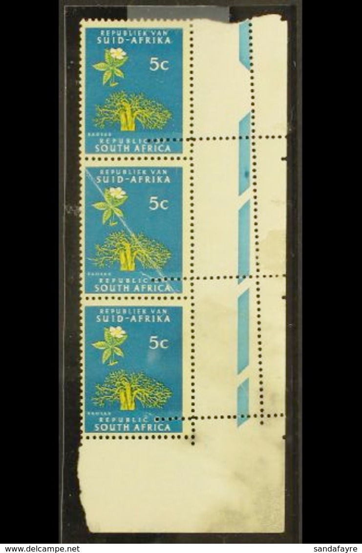 1962-74  5c Orange Yellow & Greenish Blue, SG B244, Vertical Strip Of 3 From Lower Right Pane Quarter, Badly Misperforat - Zonder Classificatie