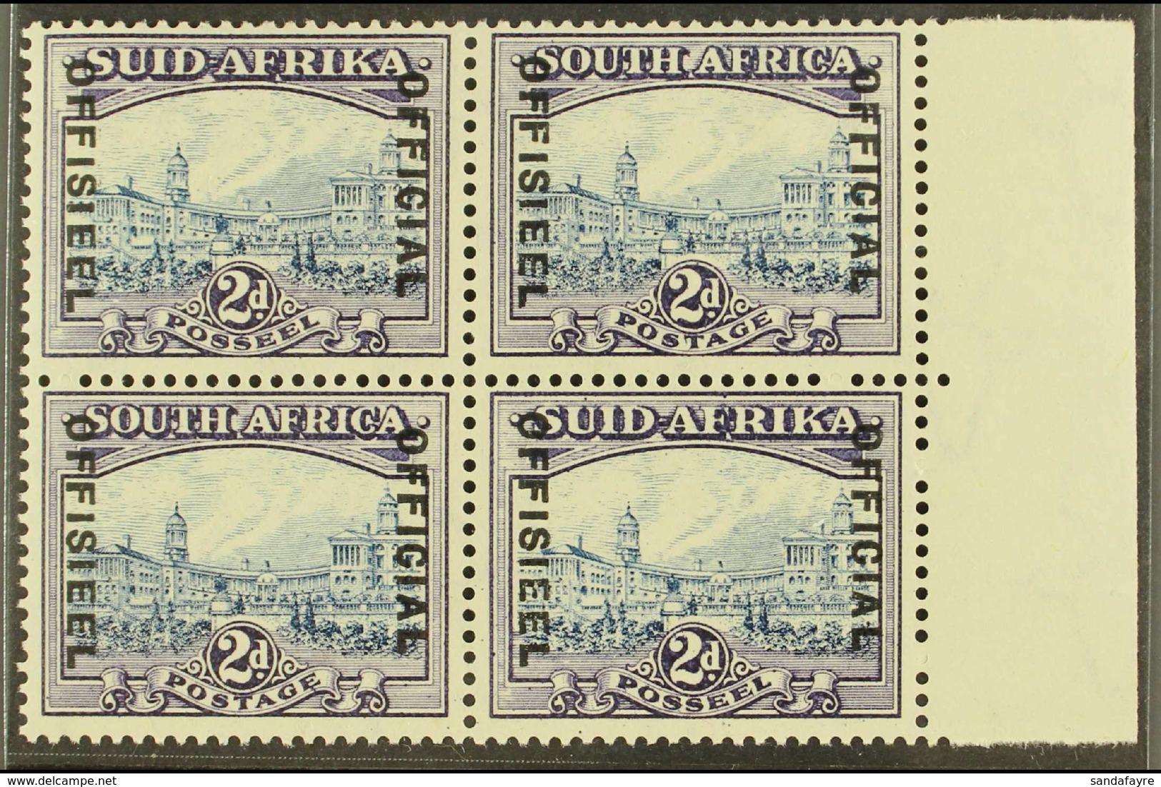 OFFICIAL  1939 2d Blue And Violet (20mm Between Lines Of Overprint), SG O23, Right Marginal BLOCK OF FOUR Very Fine Mint - Non Classés