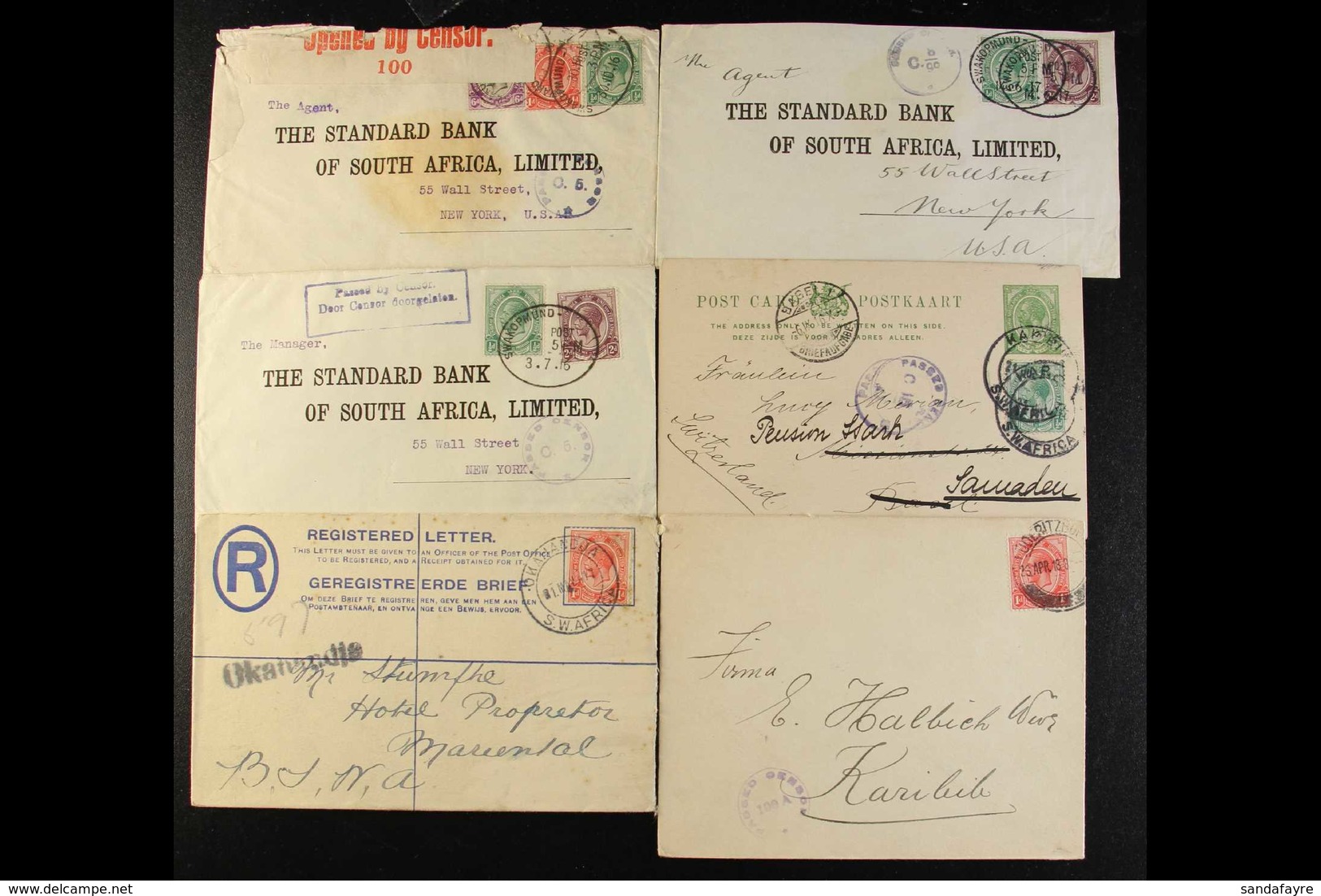 FORERUNNERS - POSTAL HISTORY  Incl. Three 1915-17 Standard Bank Envs To USA, Each Censored, 1916 Cover At 7½d Rate, Upra - Africa Del Sud-Ovest (1923-1990)