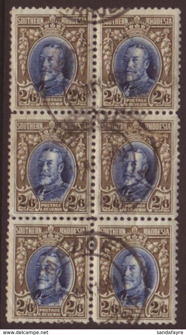 1931-37  2s6d Blue And Drab, SG 26, Fresh Cds Used Block Of Six. For More Images, Please Visit Http://www.sandafayre.com - Rodesia Del Sur (...-1964)