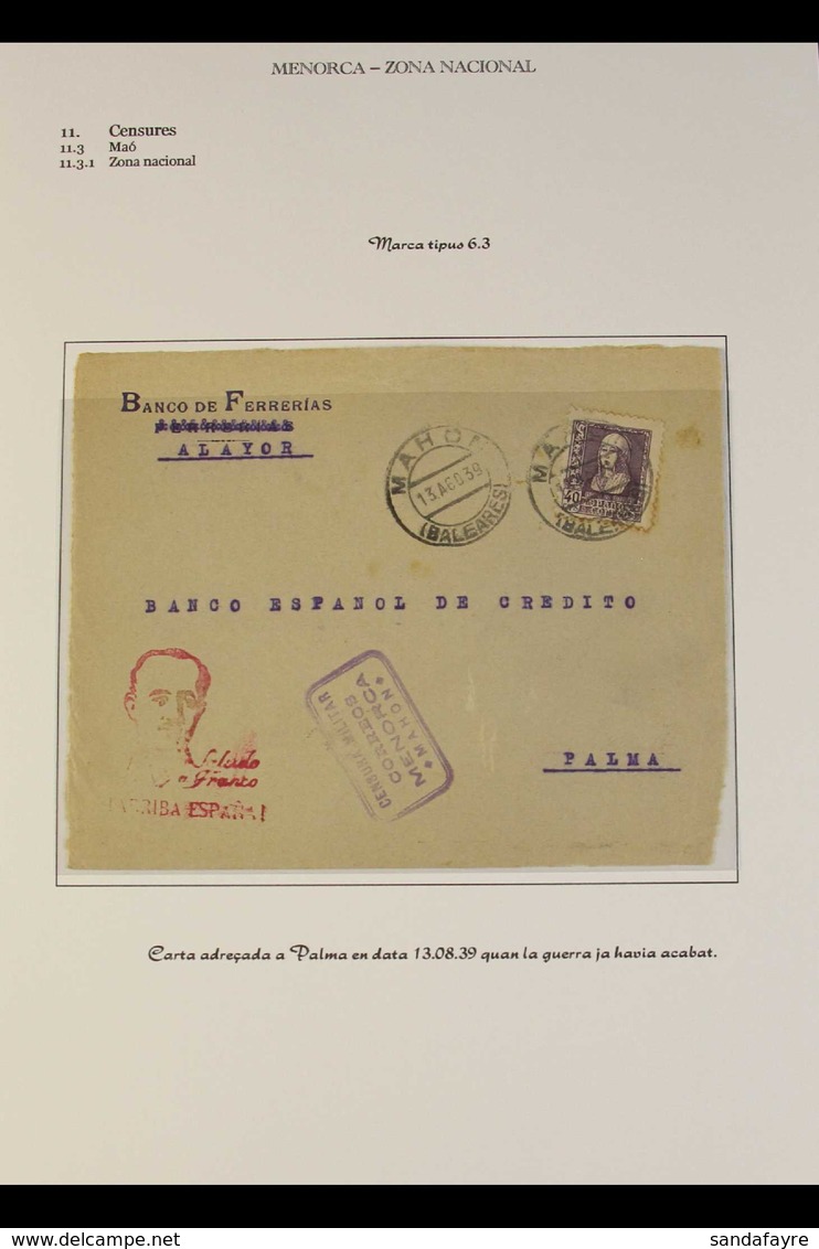 CIVIL WAR : MENORCA  1939 Three Attractive Censored Covers To Palma, Mallorca, With Stamps Cancelled At Mahon Or Ciudade - Sonstige & Ohne Zuordnung