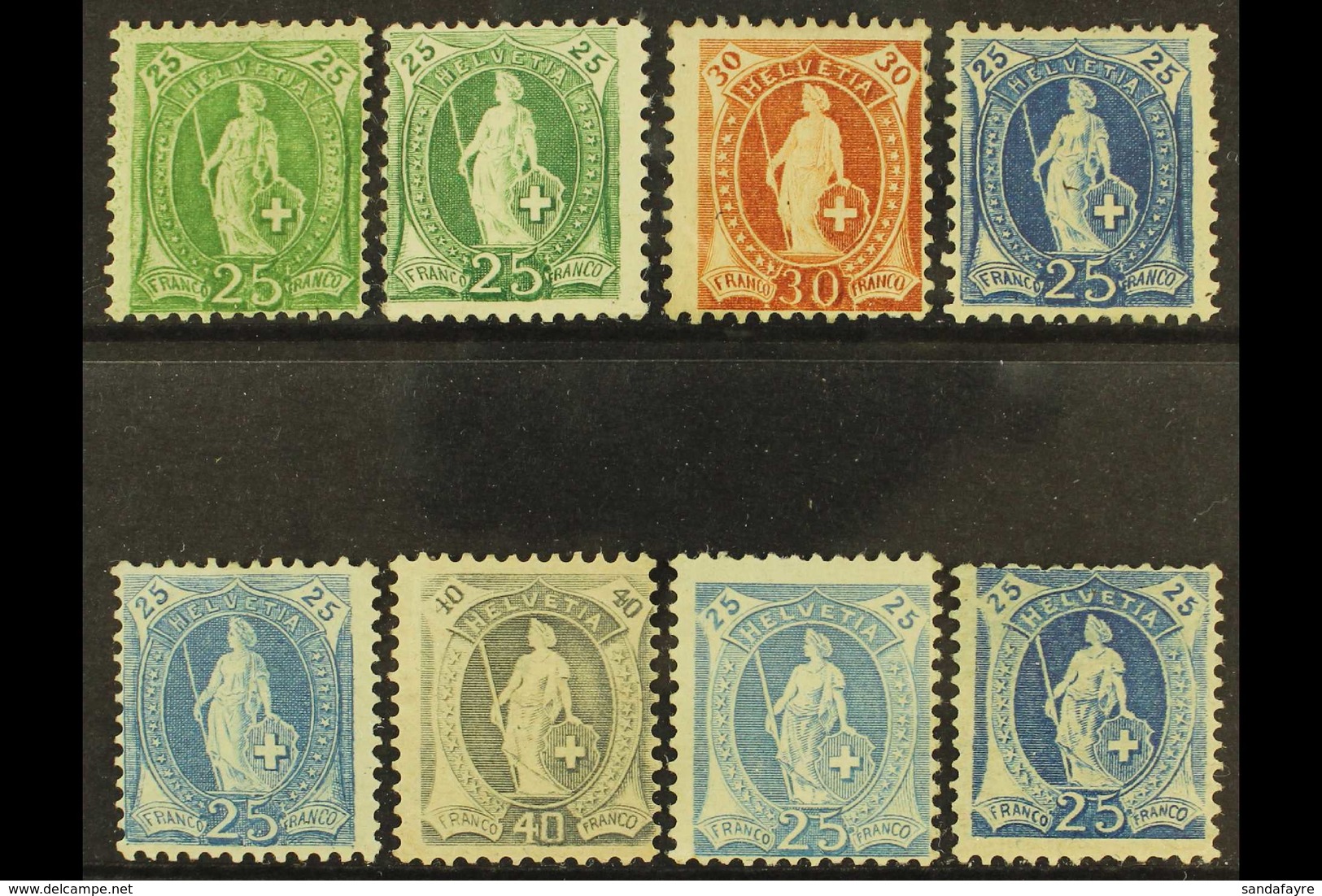 1882-1907 MINT "STANDING HELVETIA" SELECTION  Presented On A Stock Card. Includes 1882 25c Deep Yellow Green (SG 135b/Zu - Andere & Zonder Classificatie