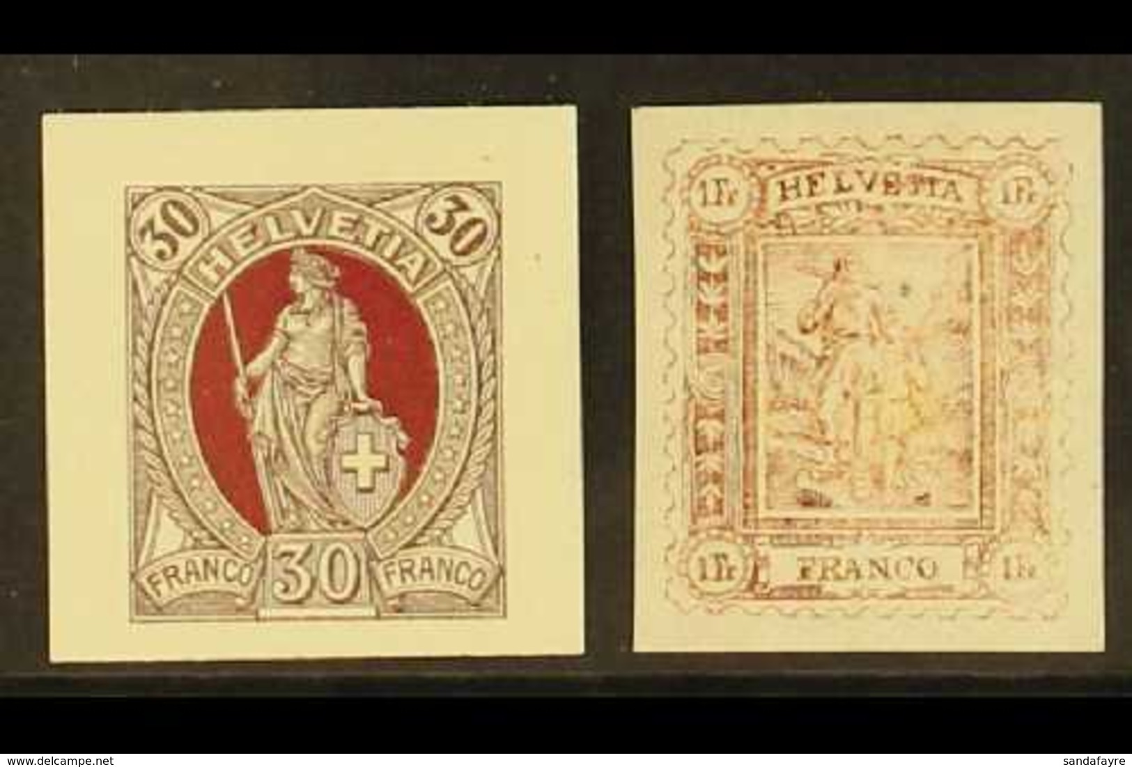 1904 UNADOPTED ESSAYS.  30c Maroon Typographed Showing Standing Helvetia And 1fr Maroon Recess-printed Showing Tell And  - Autres & Non Classés