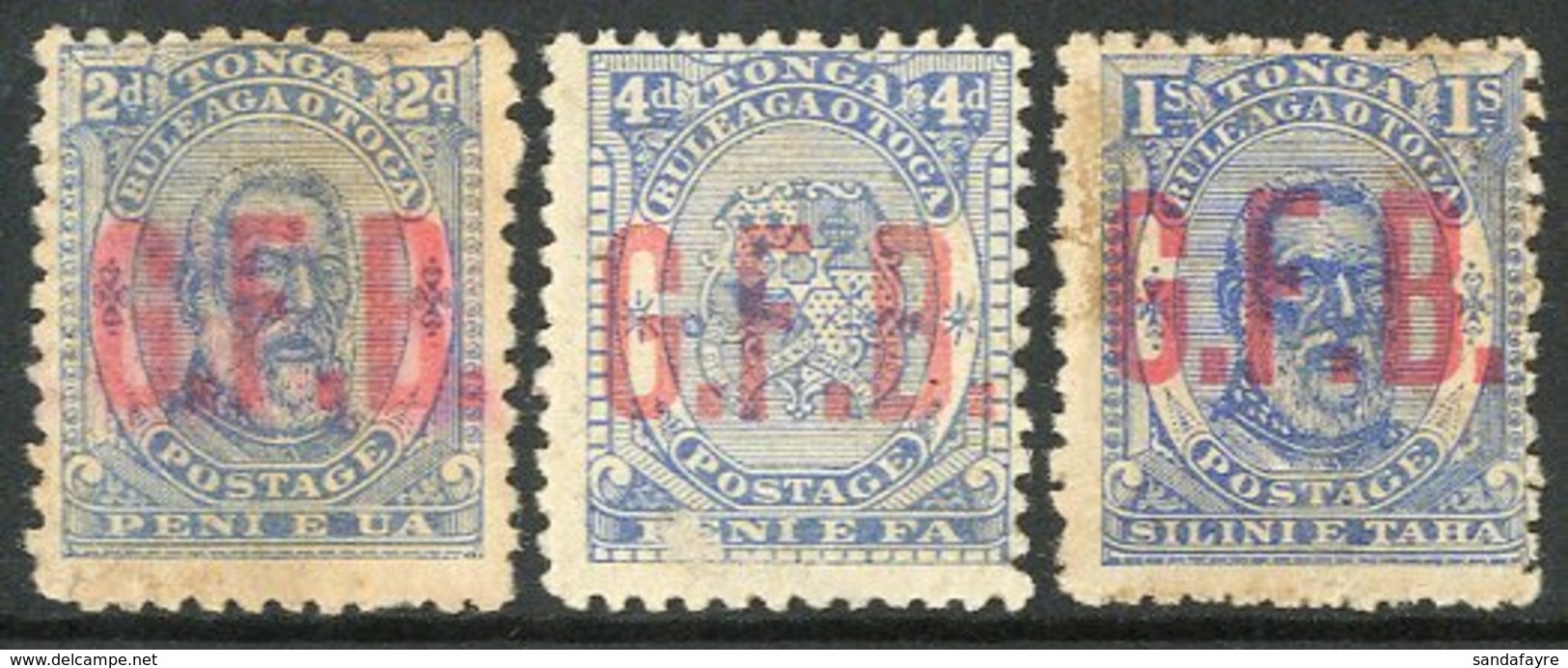 OFFICIALS  1893 2d, 4d And 1s With "G.F.B." Overprints In Carmine, SG O2, O3 And O5, Unused Without Gum And With Usual F - Tonga (...-1970)