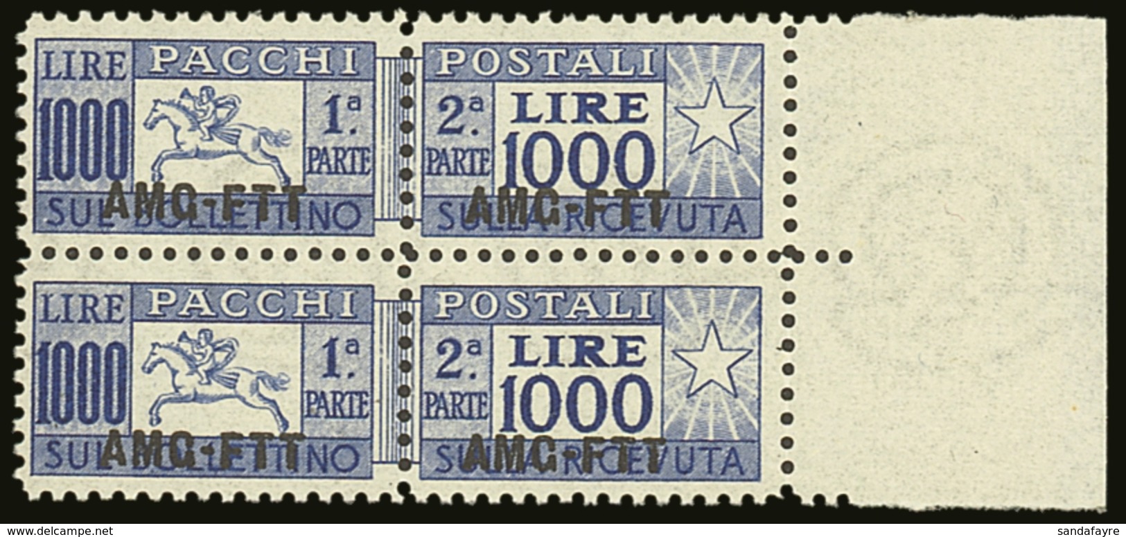 ZONE A  PARCEL POST 1954 1000L Ultramarine, Line Perf 13¼ (Sass 26/1) - A Never Hinged Mint Marginal Vertical Pair. Scar - Autres & Non Classés