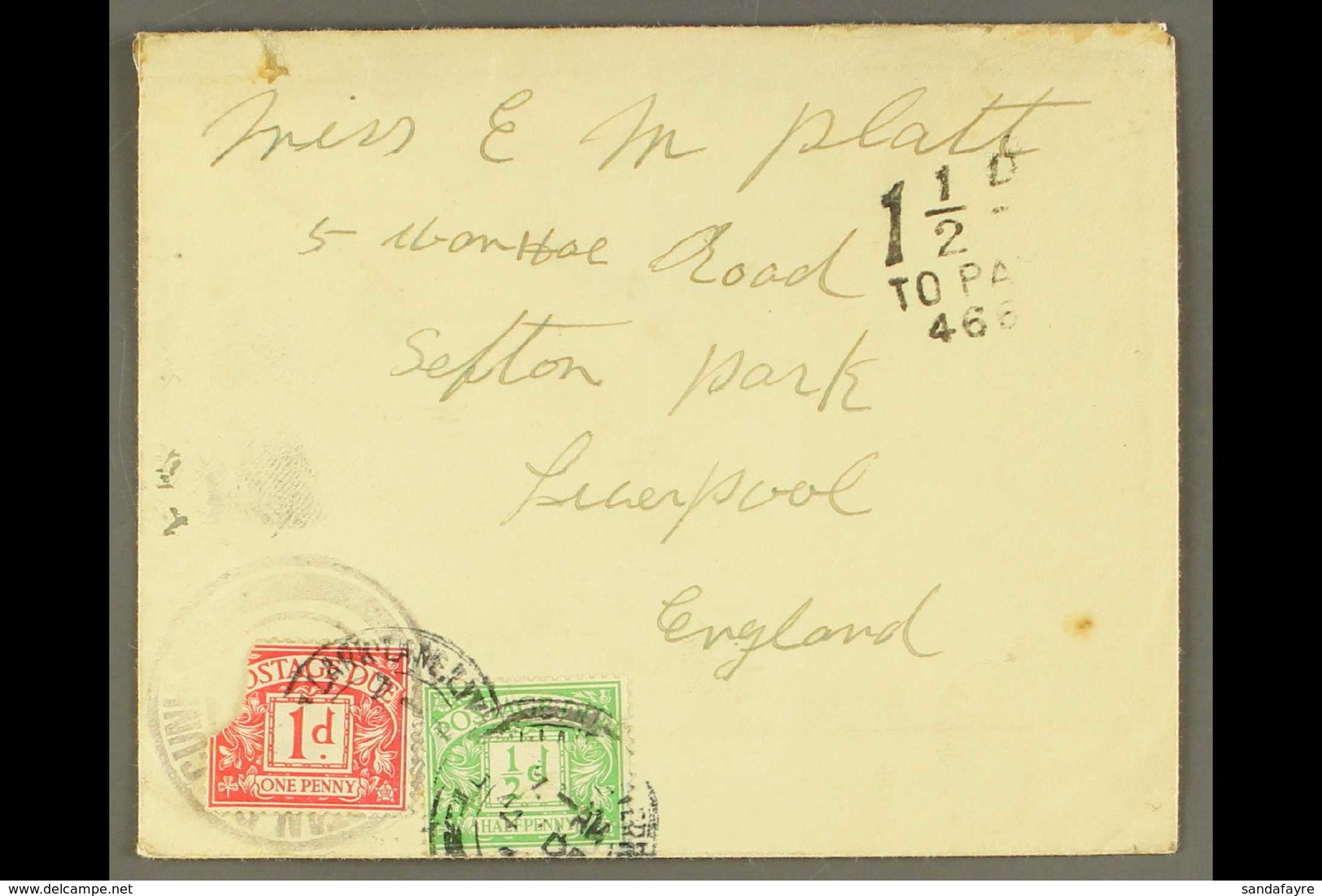 SCARCE COMMERCIAL COVER  Circa 1928 Envelope To England Bearing Type II Cachet (SG C2); On Arrival In England Handstampe - Tristan Da Cunha