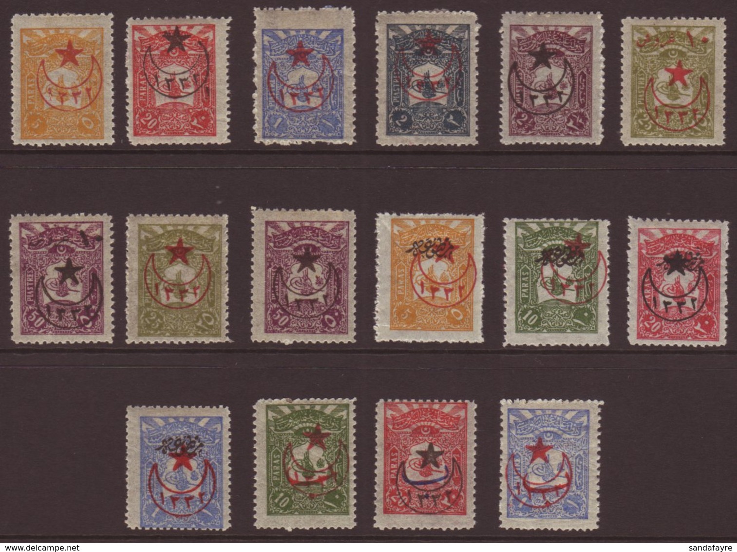 1916  (Sep) Star And Crescent Ovpt On 1905-6 Perf.12 Set, Mi 424/39C, Very Fine Mint (16 Stamps). For More Images, Pleas - Andere & Zonder Classificatie