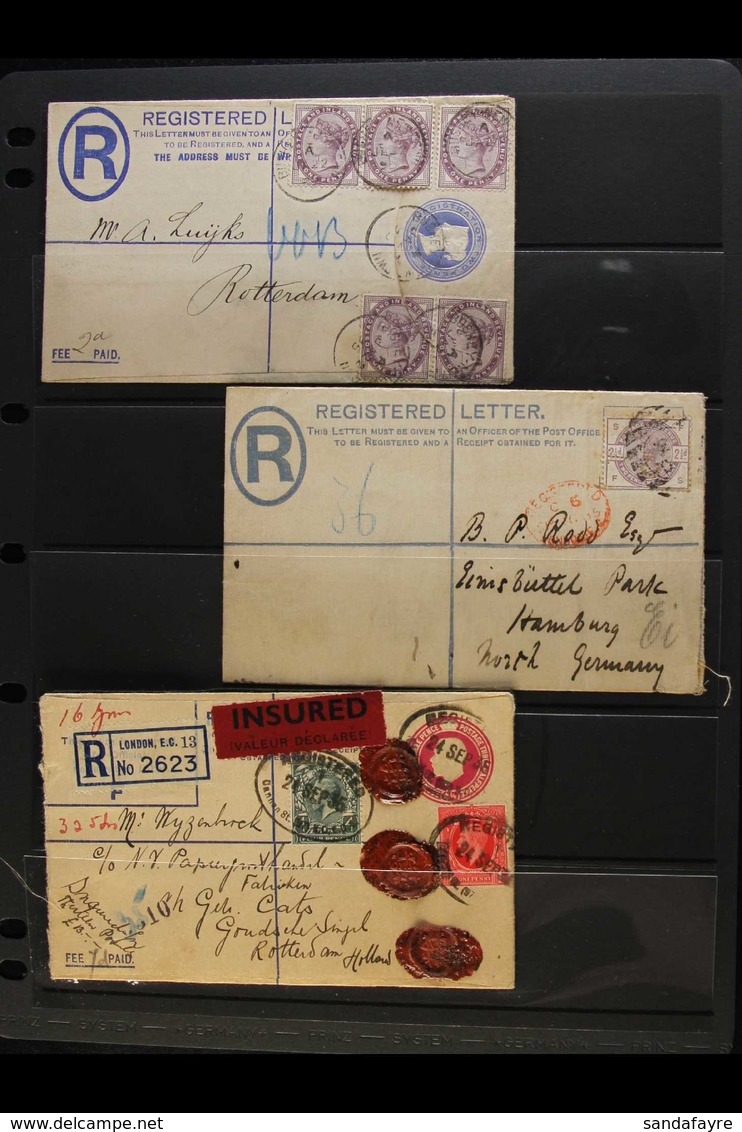 VICTORIA TO GEORGE V COVERS  An Attractive Selection Of Uprated Postal Stationery Registered Covers Posted Overseas. Inc - Altri & Non Classificati