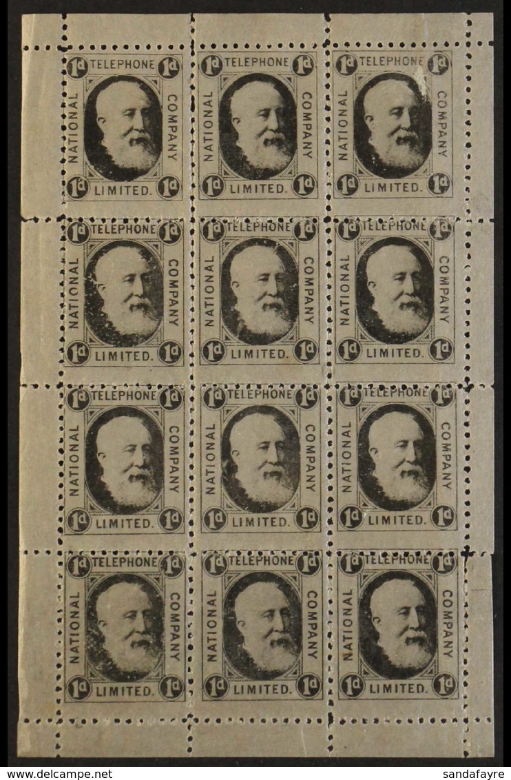 NATIONAL TELEPHONE COMPANY STAMPS  1884 1d Black, Complete Pane Of Twelve Stamps, Barefoot 1, Never Hinged Mint. For Mor - Other & Unclassified