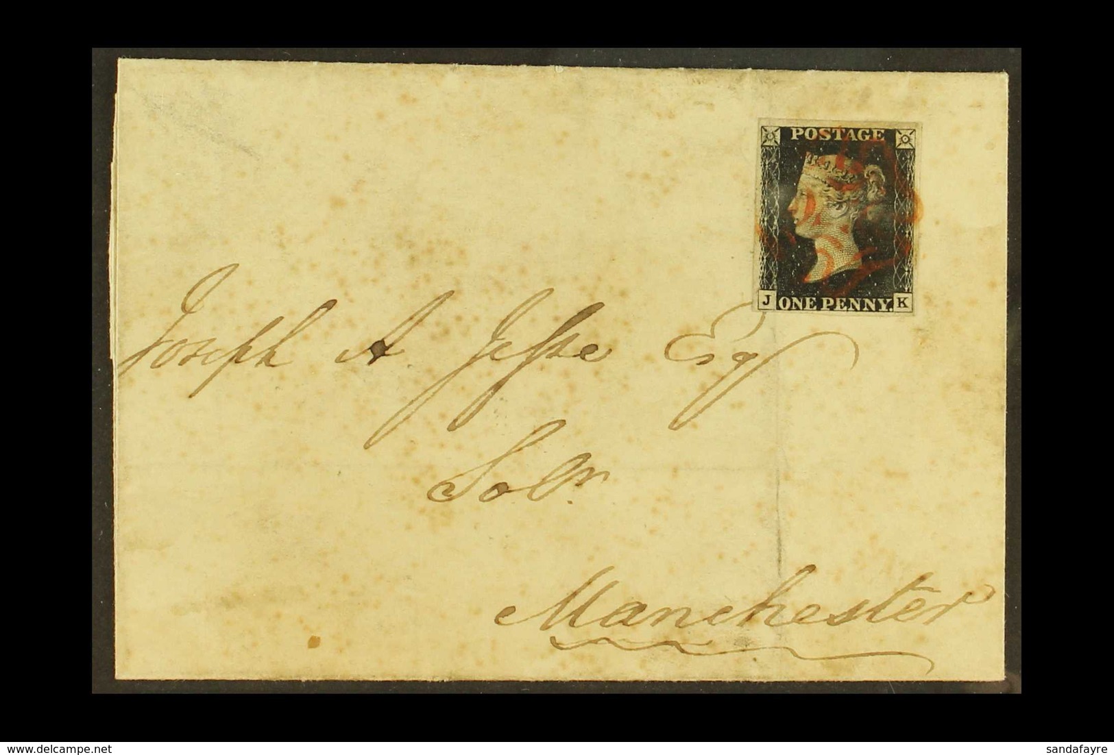 1840  (7th November) E/L From York To Manchester Bearing A Four Margin 1d Black, Plate 6, Check Letters "J - K", (SG 2), - Zonder Classificatie
