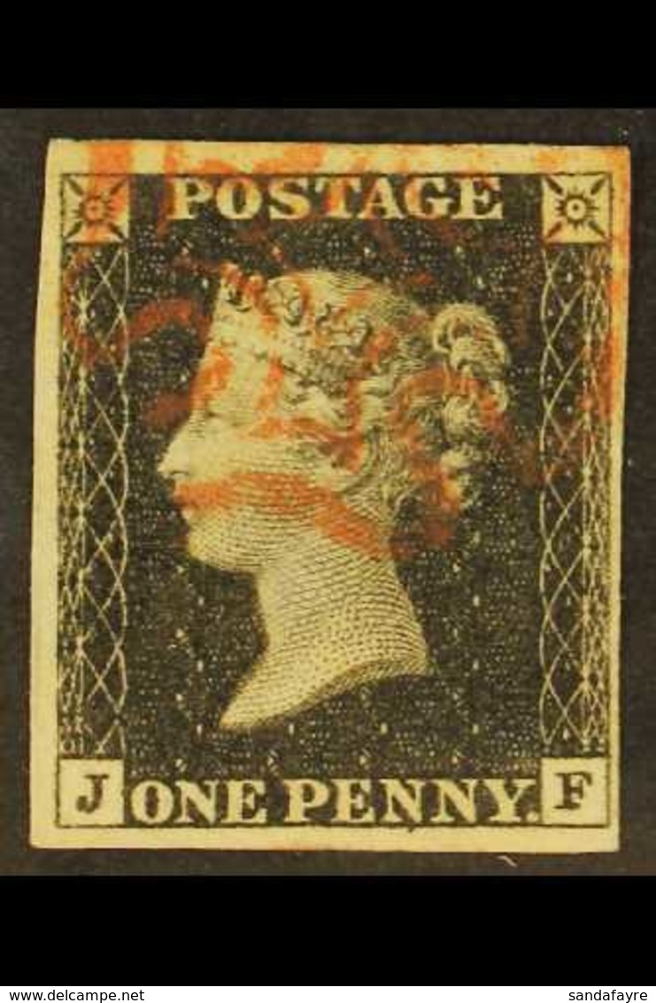 1840  1d Black 'JF' Plate 1a, SG 2, Used With 4 Margins & Red MC Cancellation. For More Images, Please Visit Http://www. - Zonder Classificatie