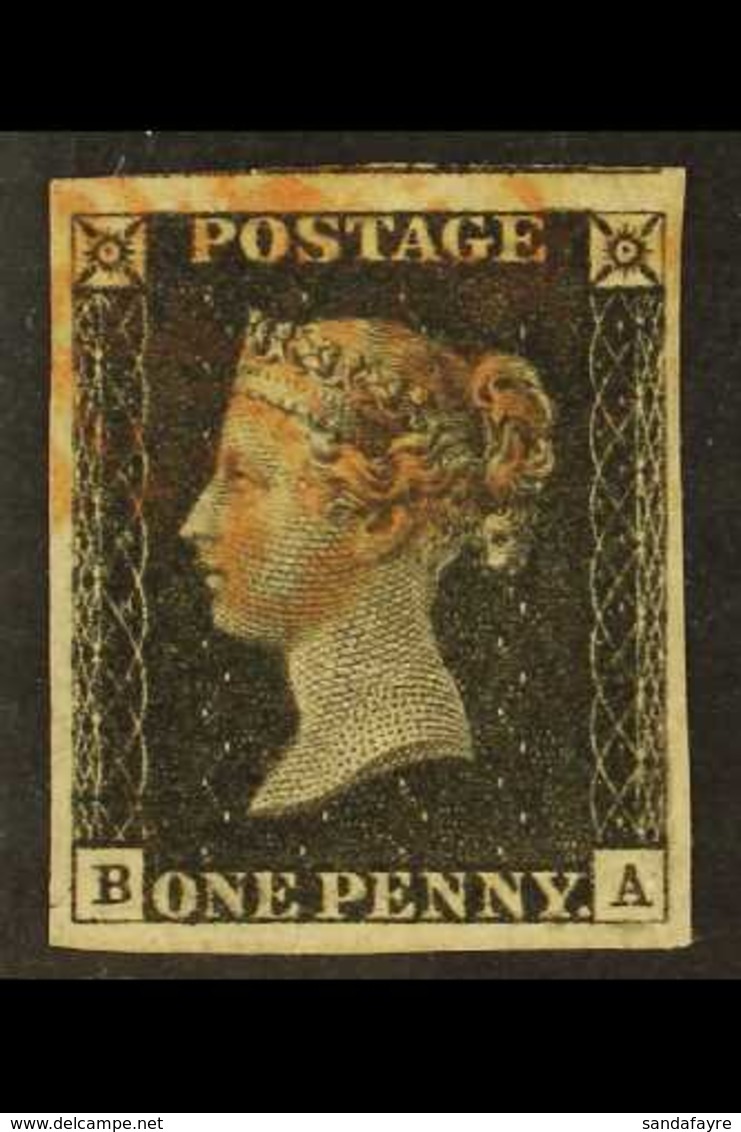 1840  1d Intense Black 'BA' Plate 1b, SG 1, Used With 4 Margins & Red MC Cancellation. Spectacular. For More Images, Ple - Unclassified