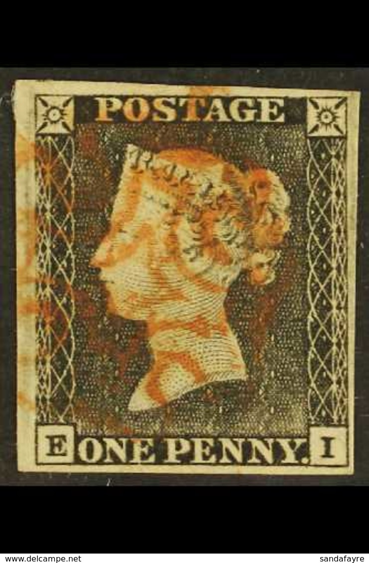 1840  1d Intense Black 'E I' Plate 1a, SG 3, Used With 4 Margins & Red MC Cancel. A Beautiful Example. For More Images,  - Zonder Classificatie