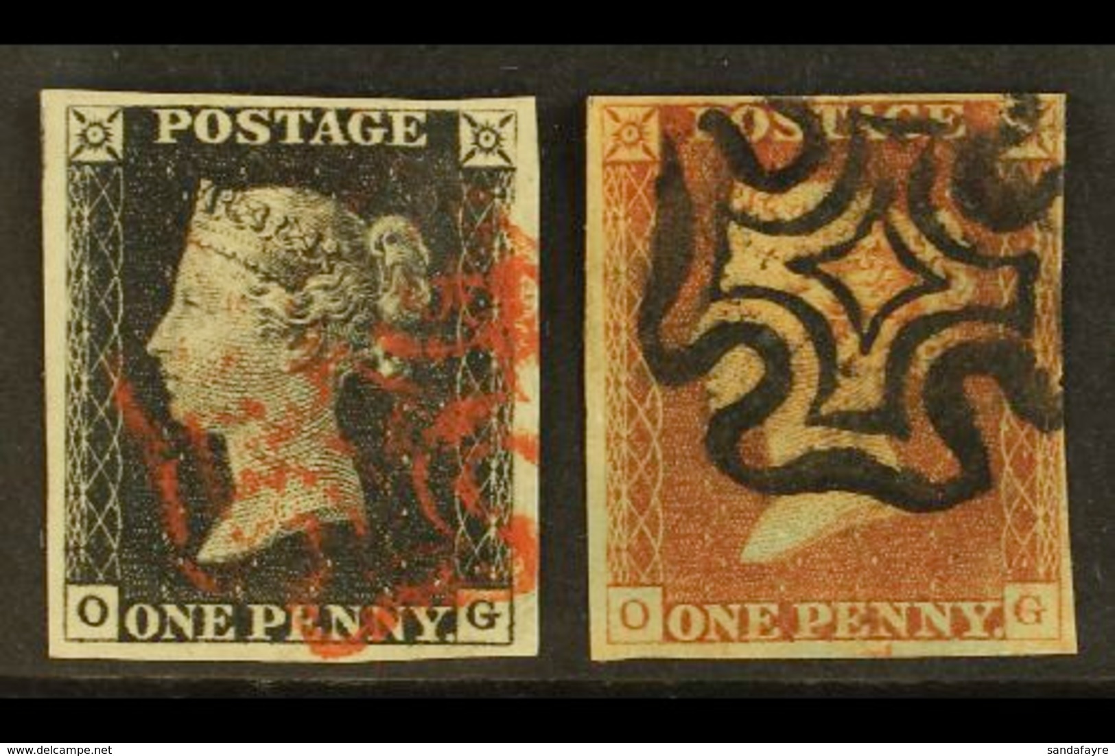 1840/1841 MATCHED PAIR.  1840 1d Black 'OG' Plate 2, And 1841 1d Red-brown 'OG' Plate 2, Each Used With 4 Margins (2 Sta - Zonder Classificatie