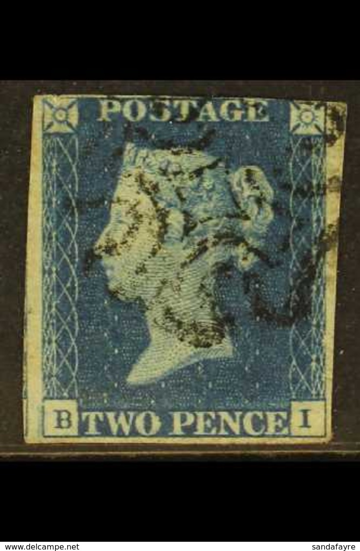 1840  2d Blue, Lettered "B I", Plate 2, Good Used With Light Black MX Cancellation, Three Good To Large Margins, Just In - Andere & Zonder Classificatie