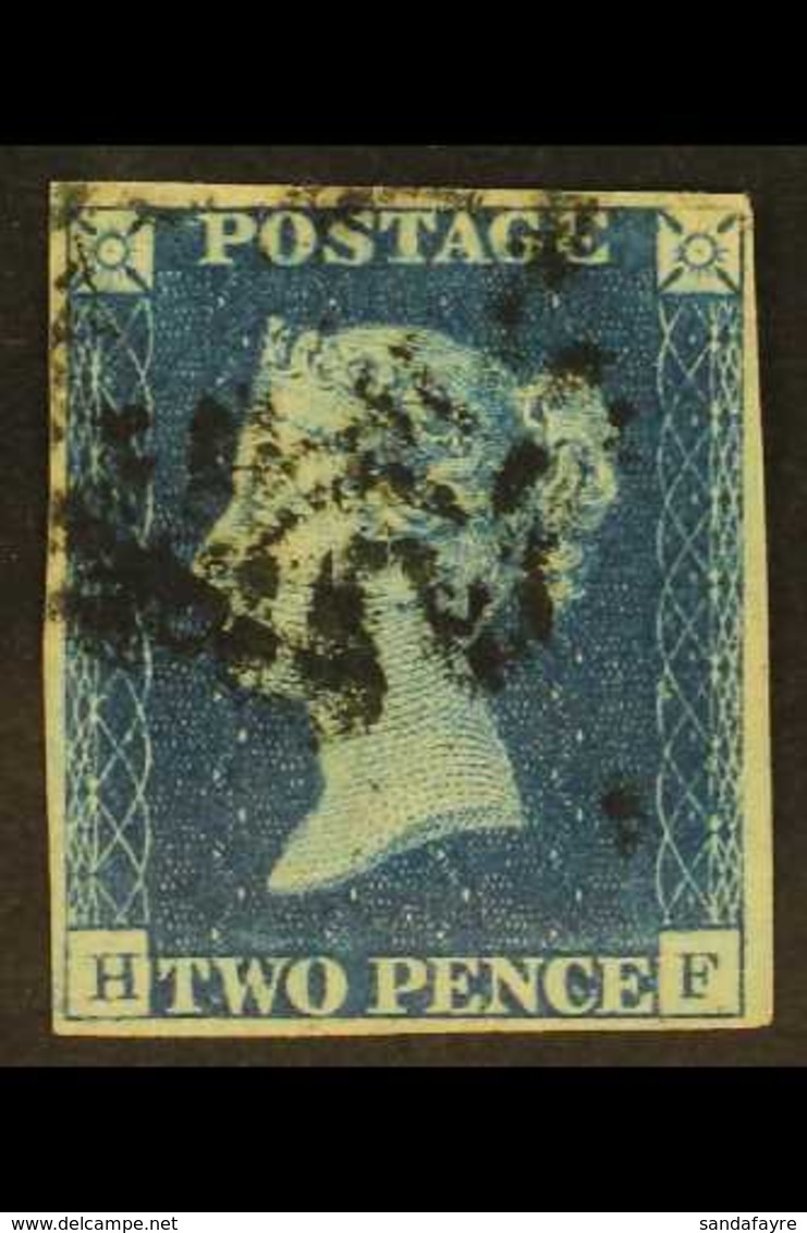 1840  2d Deep Full Blue 'HF' Plate 2, SG 4, Used With 4 Margins & Black MC Cancellation. For More Images, Please Visit H - Autres & Non Classés