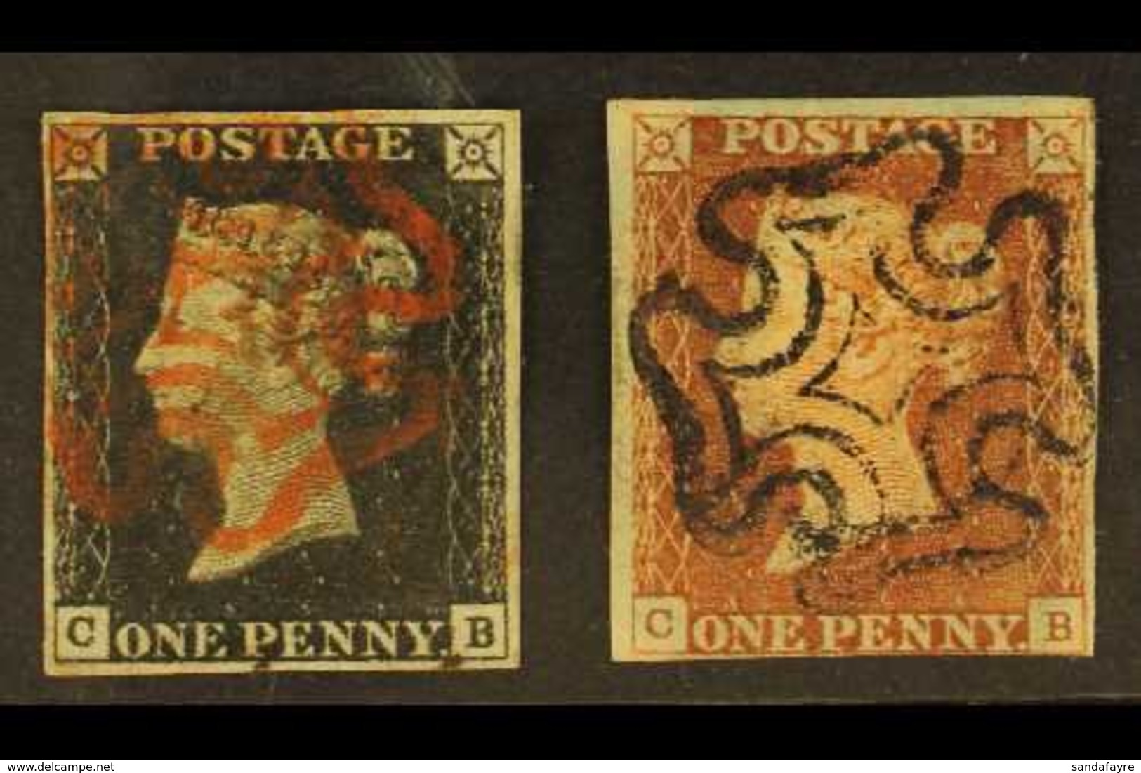 1840-1 MATCHED PAIR  1840 1d Black & 1841 1d Red, Both "C B" Position From Plate 2, SG 2, 7, Each Very Fine Used With Fo - Autres & Non Classés