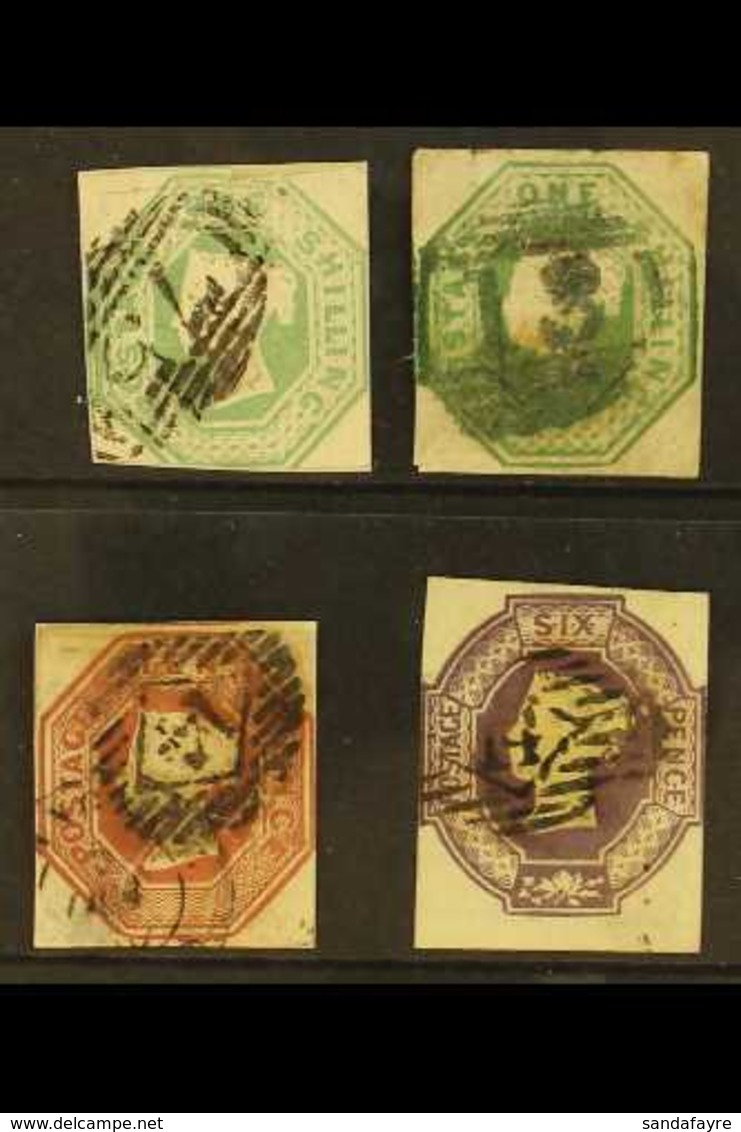 1847-54 EMBOSSED.  A Used Group That Includes 1s Green X2 (SG 55) & 1s Deep Green (SG 56), 10d Brown (SG 57) & 6d Mauve  - Andere & Zonder Classificatie