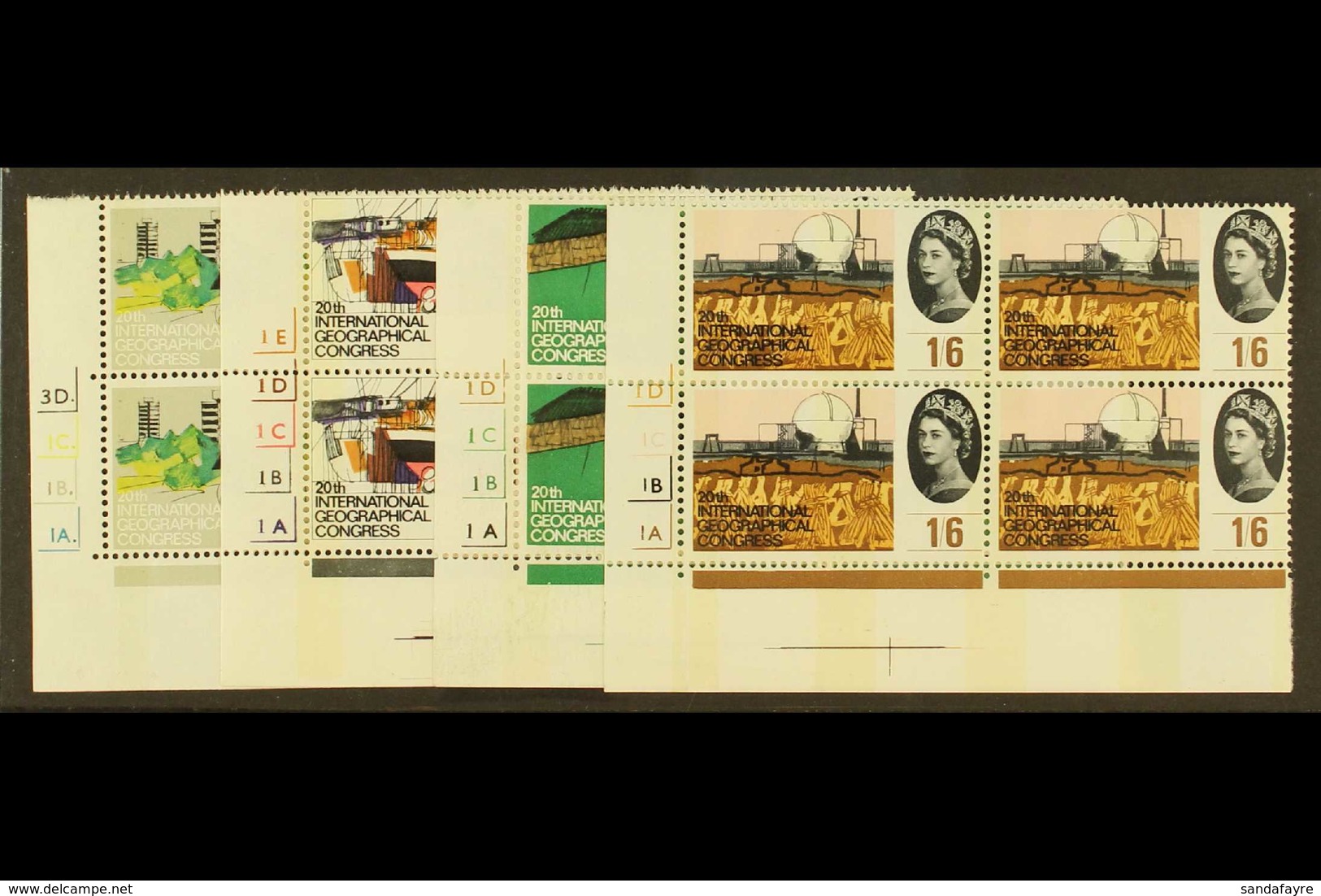 1964  Geographical Phosphor Set In Corner CYLINDER BLOCKS 4, SG 651p/4p, Never Hinged Mint (4 Blocks) For More Images, P - Other & Unclassified