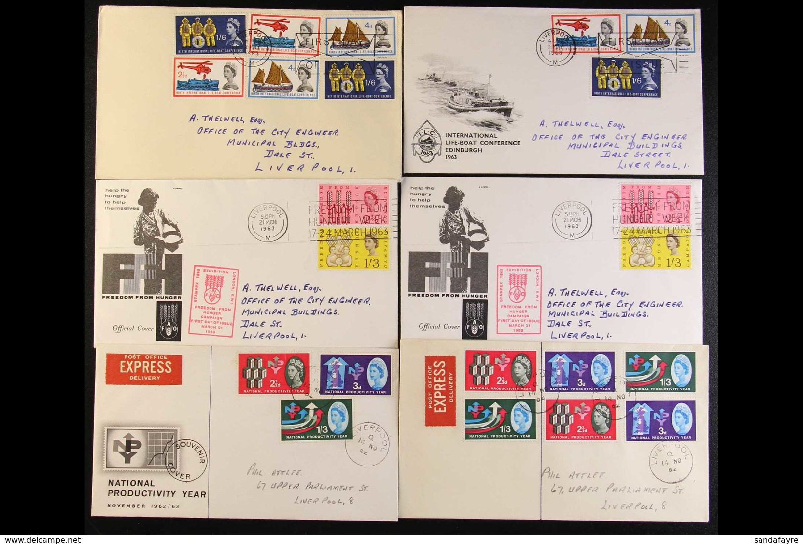 1962 - 1965 PHOSHOR FDC's.  A Group Of First Day Covers Bearing Phosphor Commemorative Sets, All Cancelled In Liverpool  - FDC
