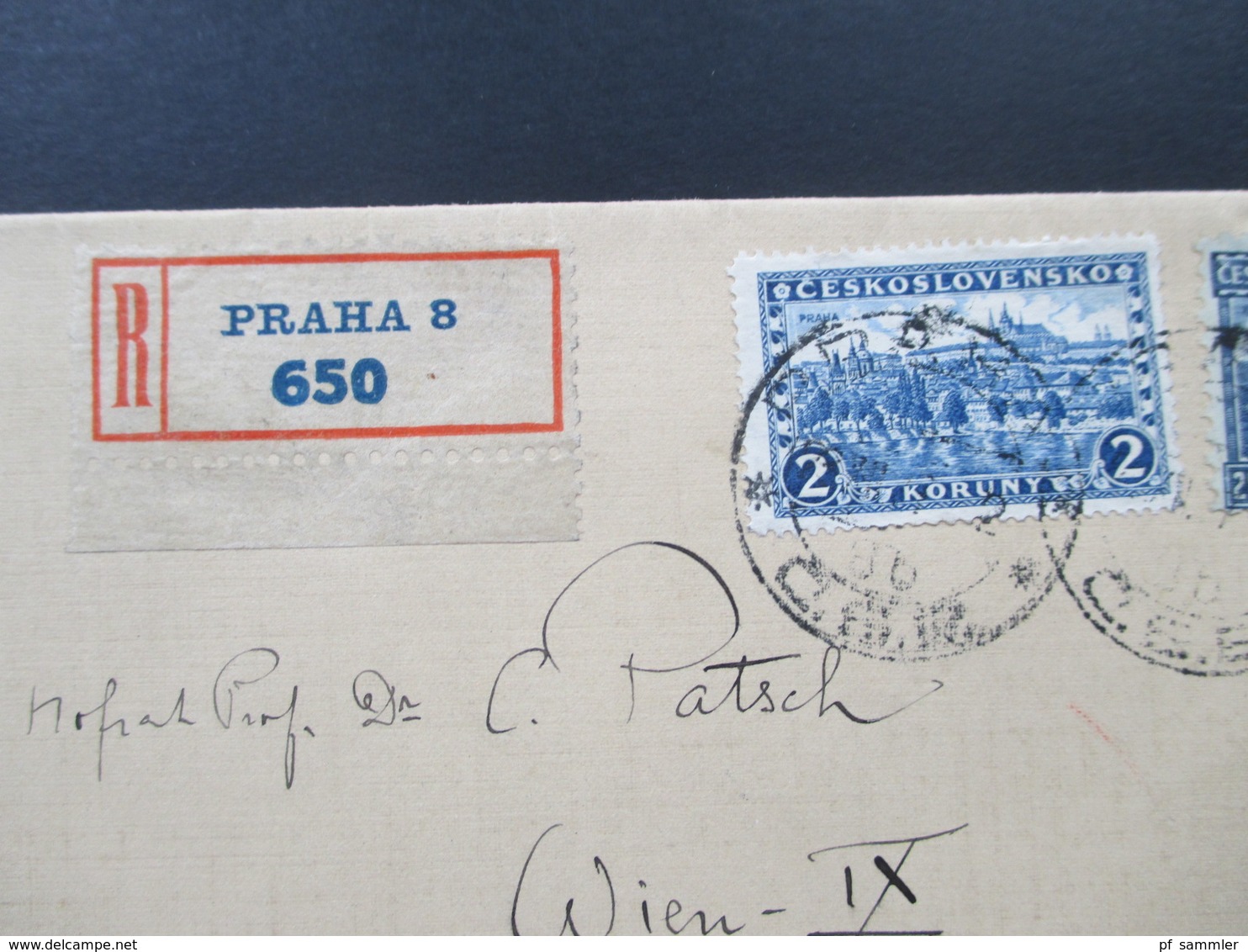 Tschechoslowakei Um 1926 MiF Nr. 253 Und 289 Einschreiben R Praha 8 650. R-Zettel Mit Bogenrand!! - Briefe U. Dokumente