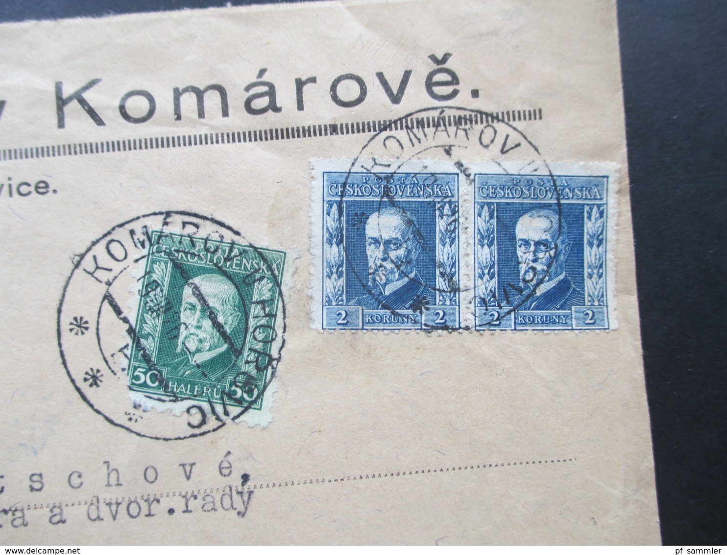 Tschechoslowakei 1926 Einschreiben Komarov Okr. Horovice 90. Mestsky Urad V Komarove. Okres Horovice - Briefe U. Dokumente