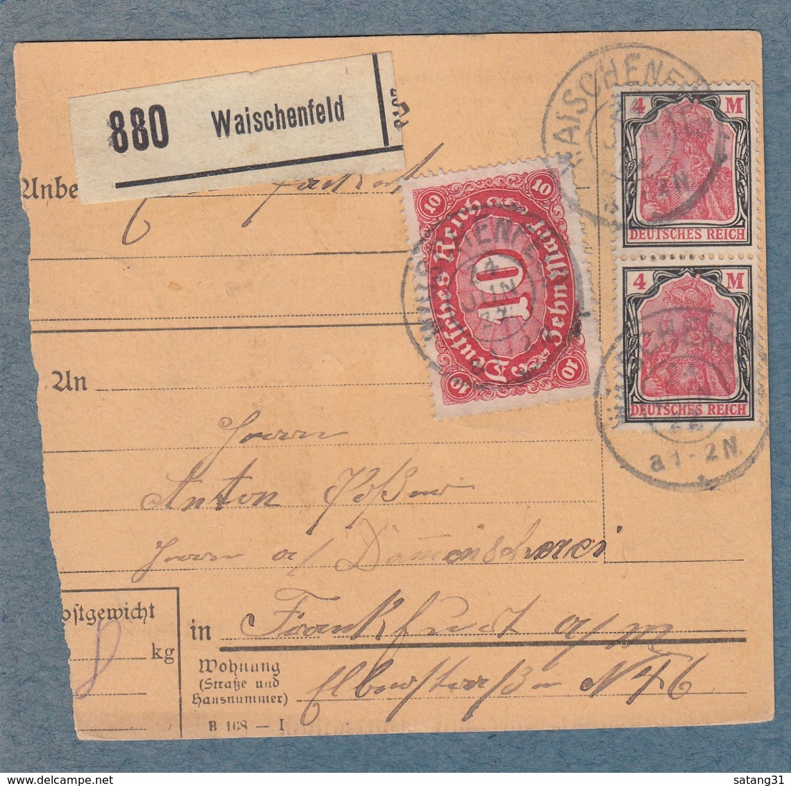 PAKETKARTE VON WAISCHENFELD. - Briefe U. Dokumente