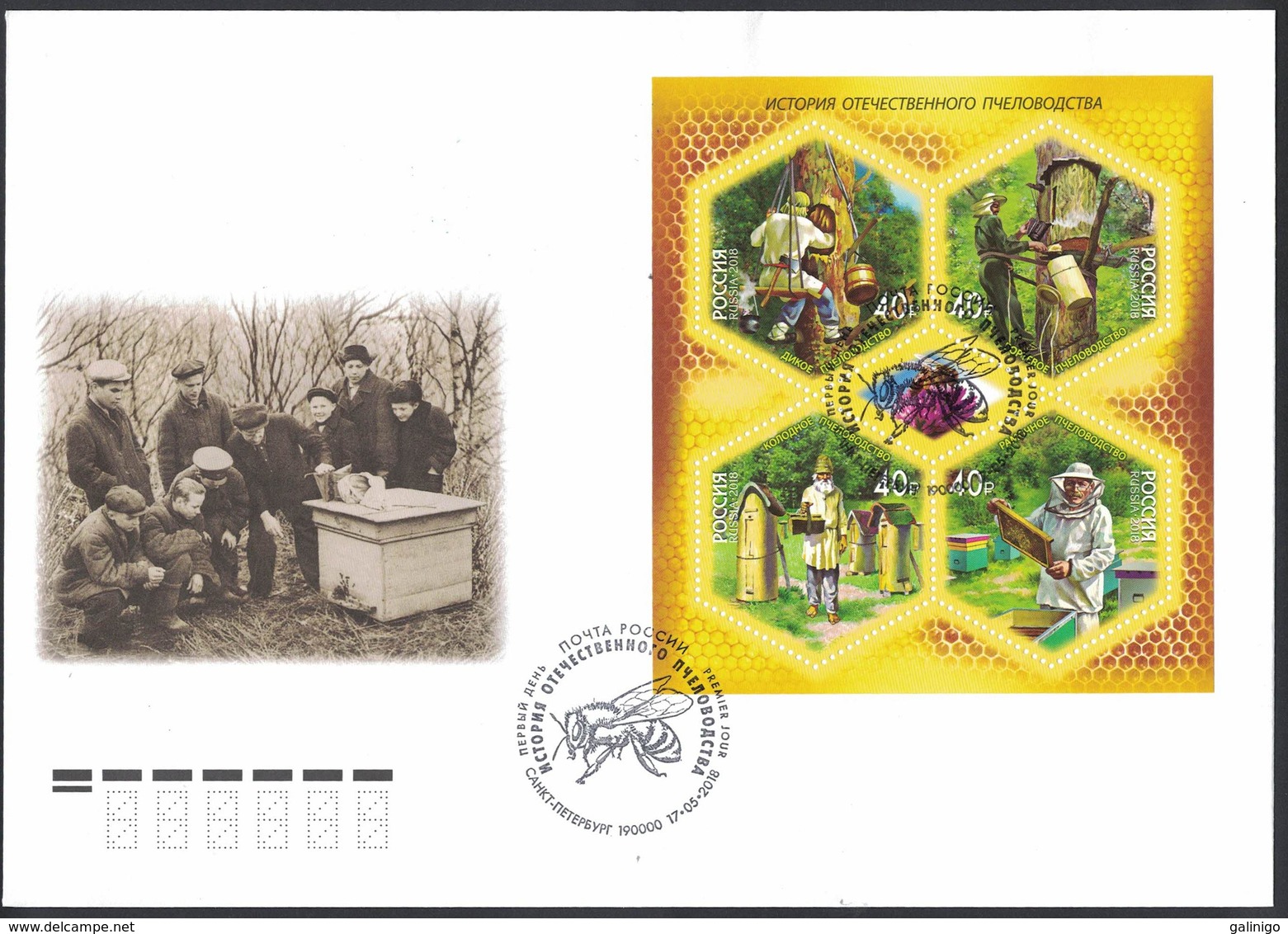 2018-2338-2341 FDC Canc St Prtersburg Russia Russland Russie Beekeeping  FAUNA Honeybees Bees On Flowers Mi 2569-72 - FDC