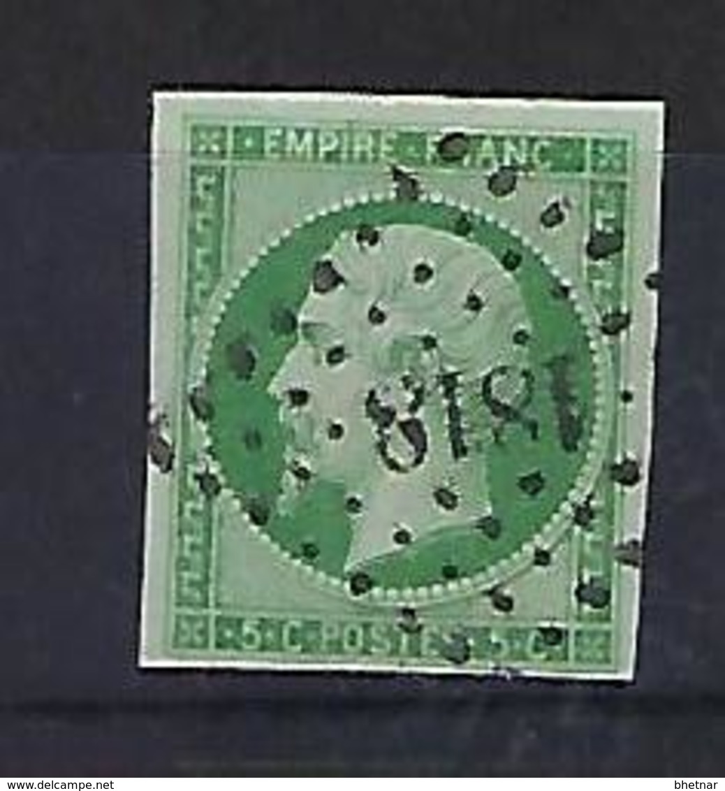 FR YT 12 " Napoléon III 5c. Vert " 1854 PC 1818 LYON - 1853-1860 Napoleon III