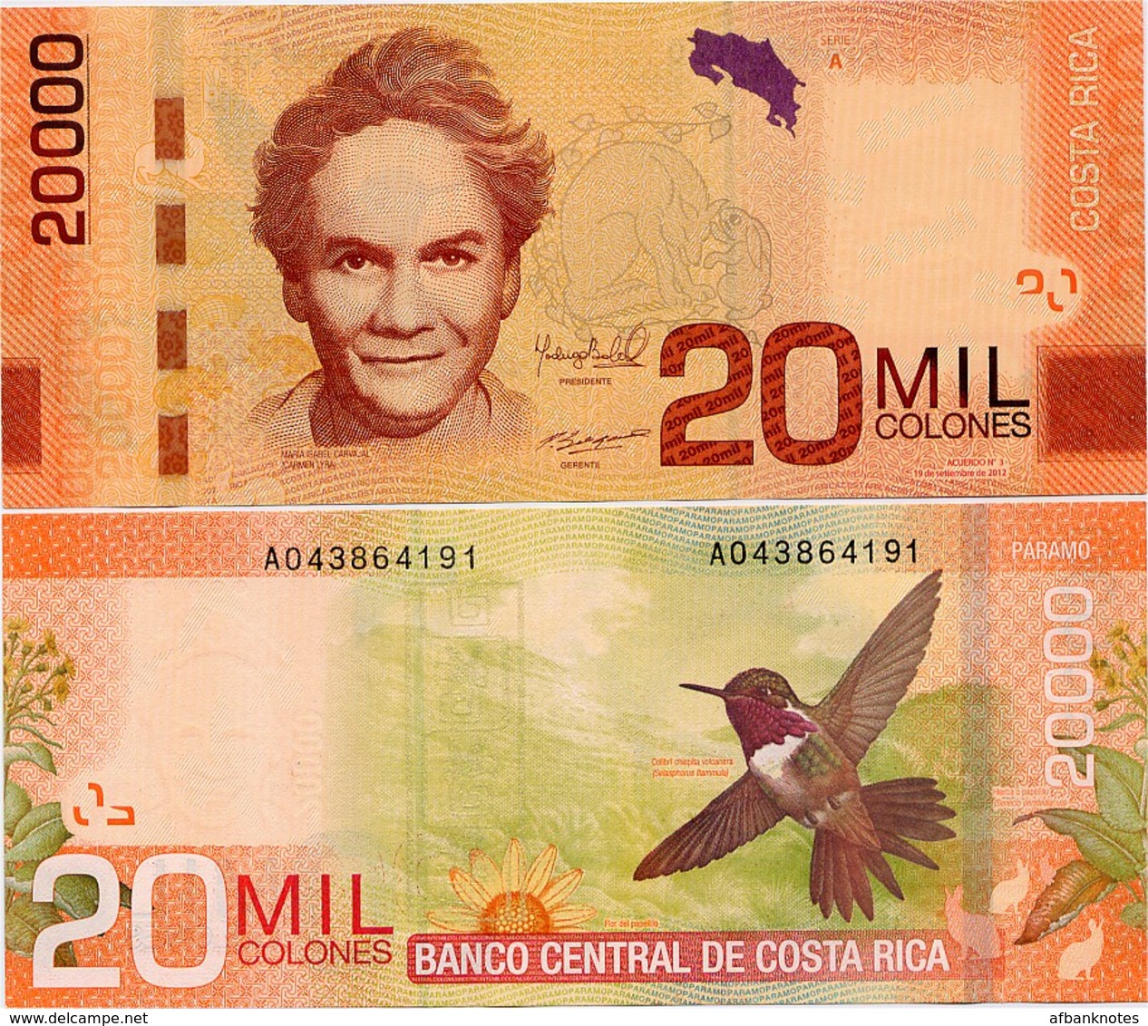 COSTA RICA       20,000 Colones       P-278b       19.9.2012 (2016)        UNC  [ 20000 ] - Costa Rica