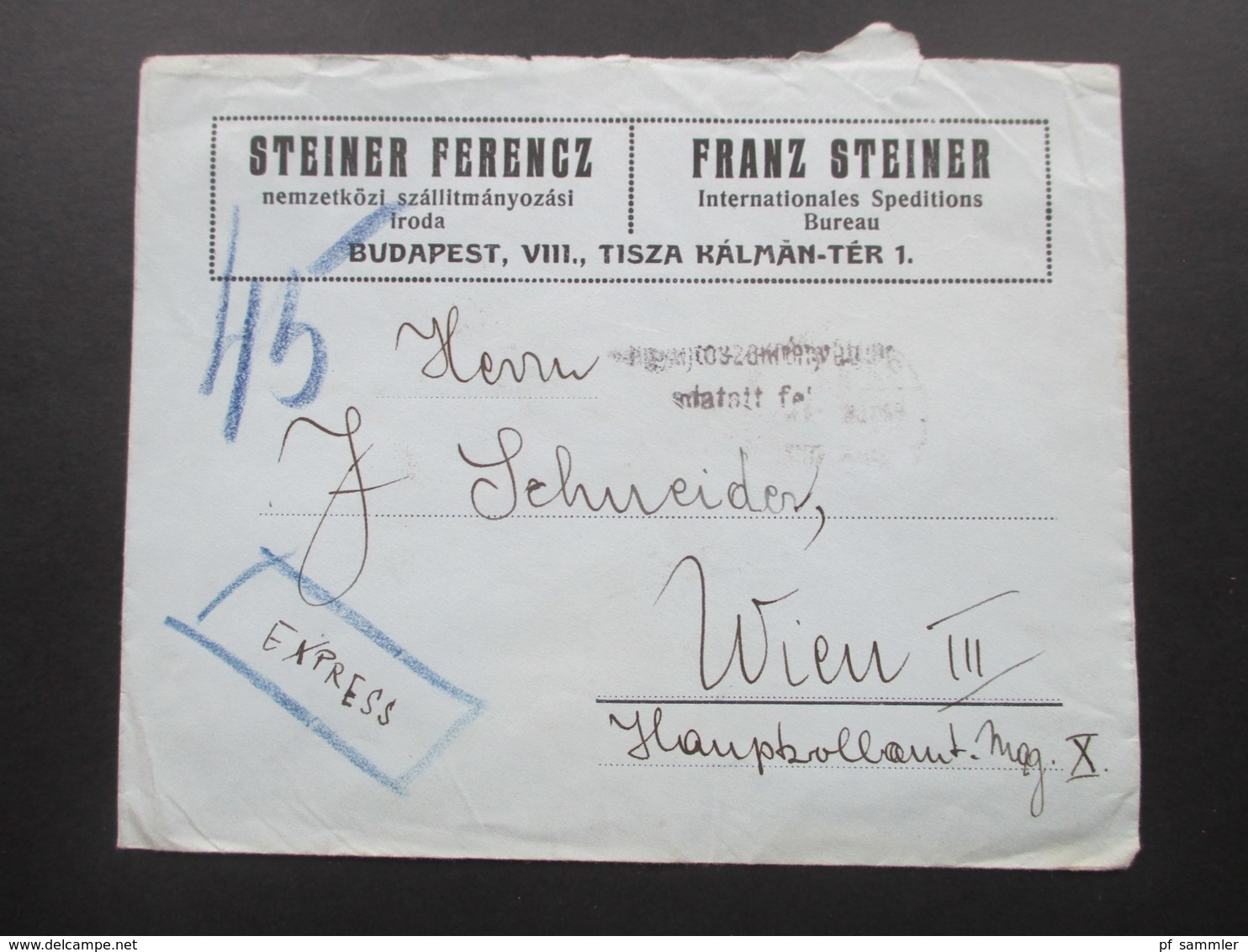 Ungarn 1920 Express Brief Nach Wien. Franz Steiner Int. Peditions Bureau. Rückseitig Frankiert! Nr. 203 Als 4er Streifen - Cartas & Documentos