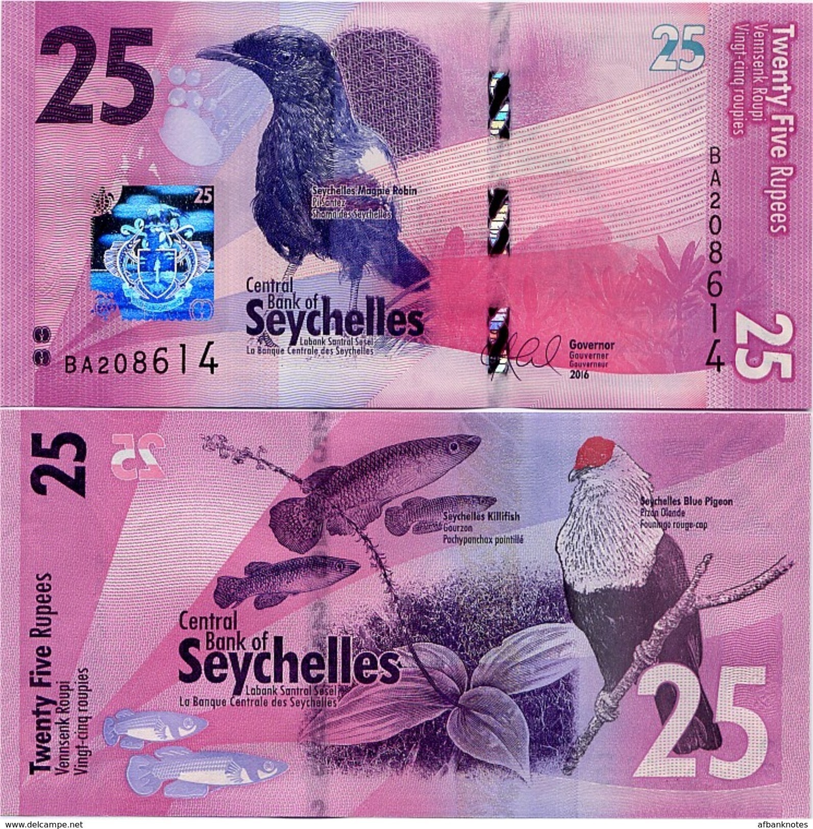 SEYCHELLES       25 Rupees       P-48       2016       UNC  [ Sign. Abel ] - Seychelles