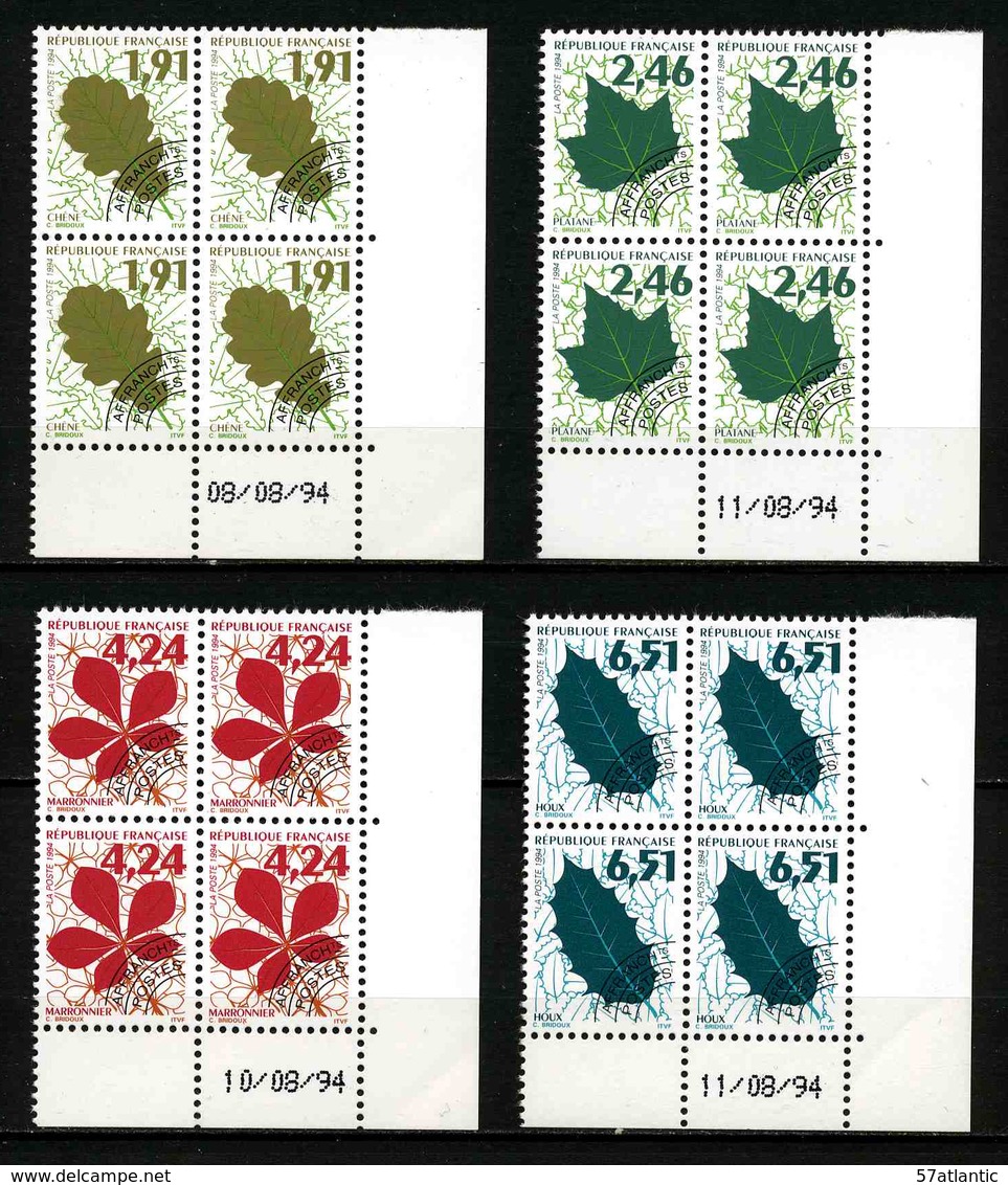 FRANCE - YT PREO 232 à 235 ** - TIMBRES PREOBLITERES - 4 BLOCS DE 4 AVEC COIN DATE ** - 1989-2008