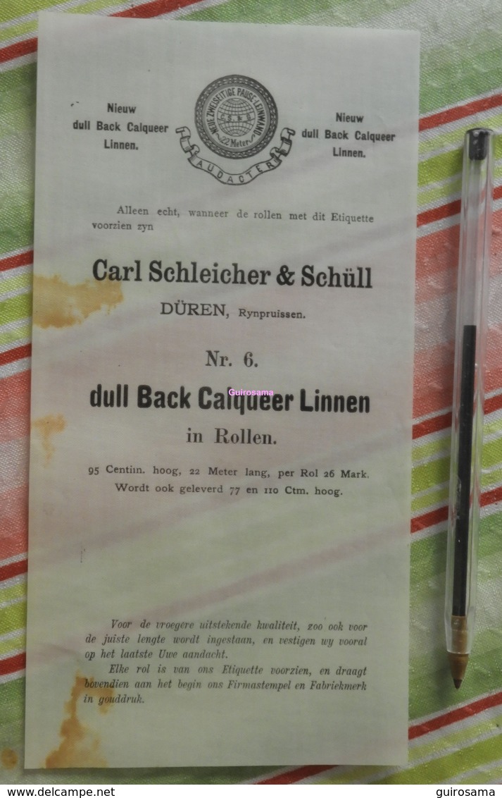 Papier Carl Schleicher Und Schüll, Düren Rheinland - N°6 Dull Back Calqueer-Linnen - 1881 - Calque - Paesi Bassi